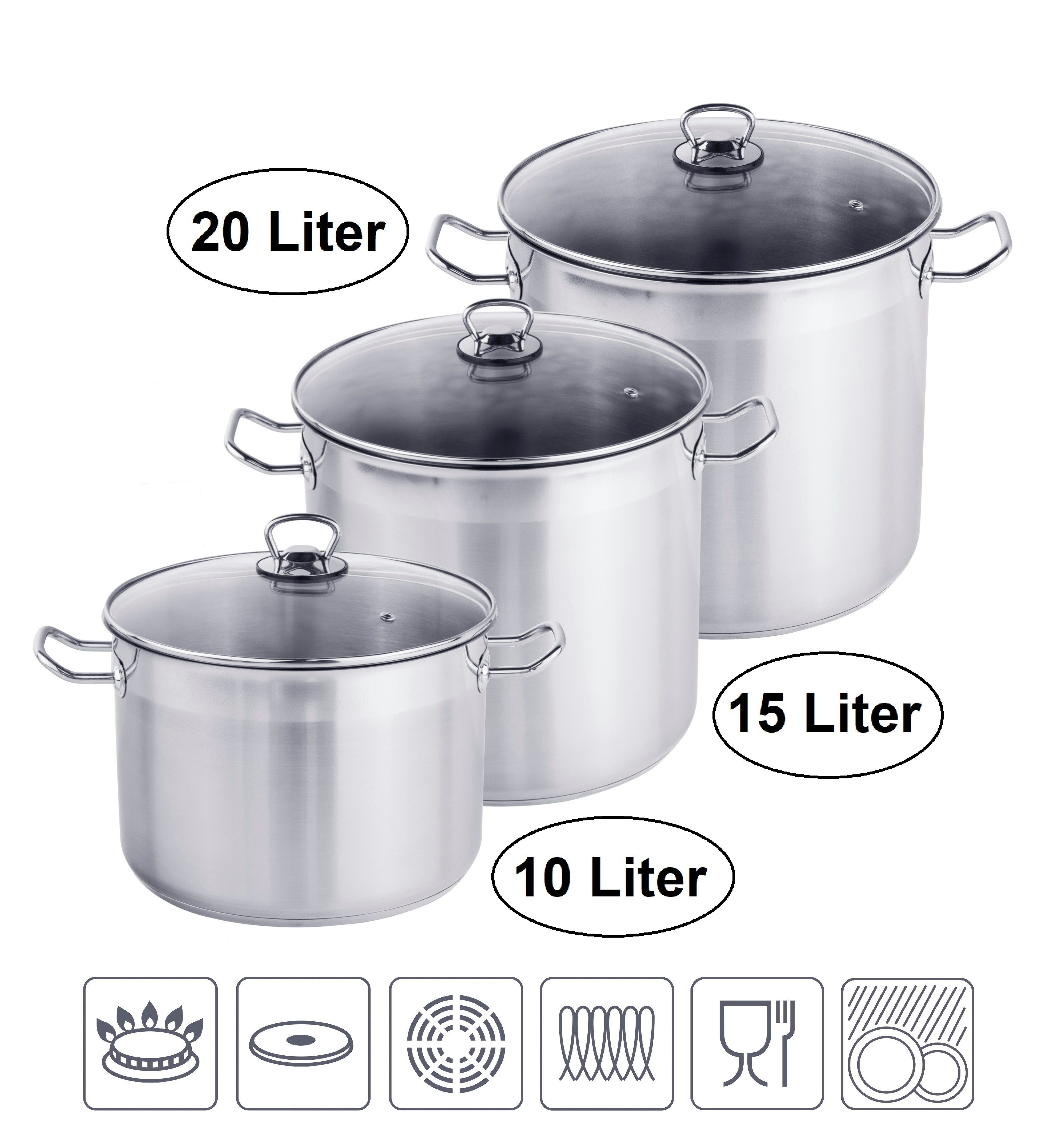 Haushalt International Kochtopf XL Profi Universalkochtopf, Edelstahl, Für alle Herdarten auch Induktion, inkl. Glasdeckel