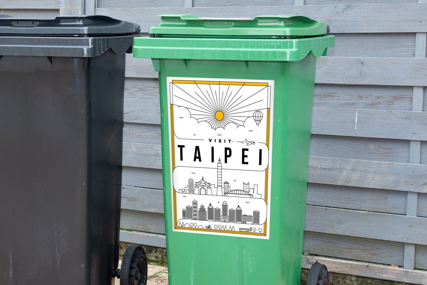 weiß Mülltonne, Taipeh (1 - Stadtbild Container, Sticker, St), Mülleimer-aufkleber, Abfalbehälter MuchoWow Wandsticker