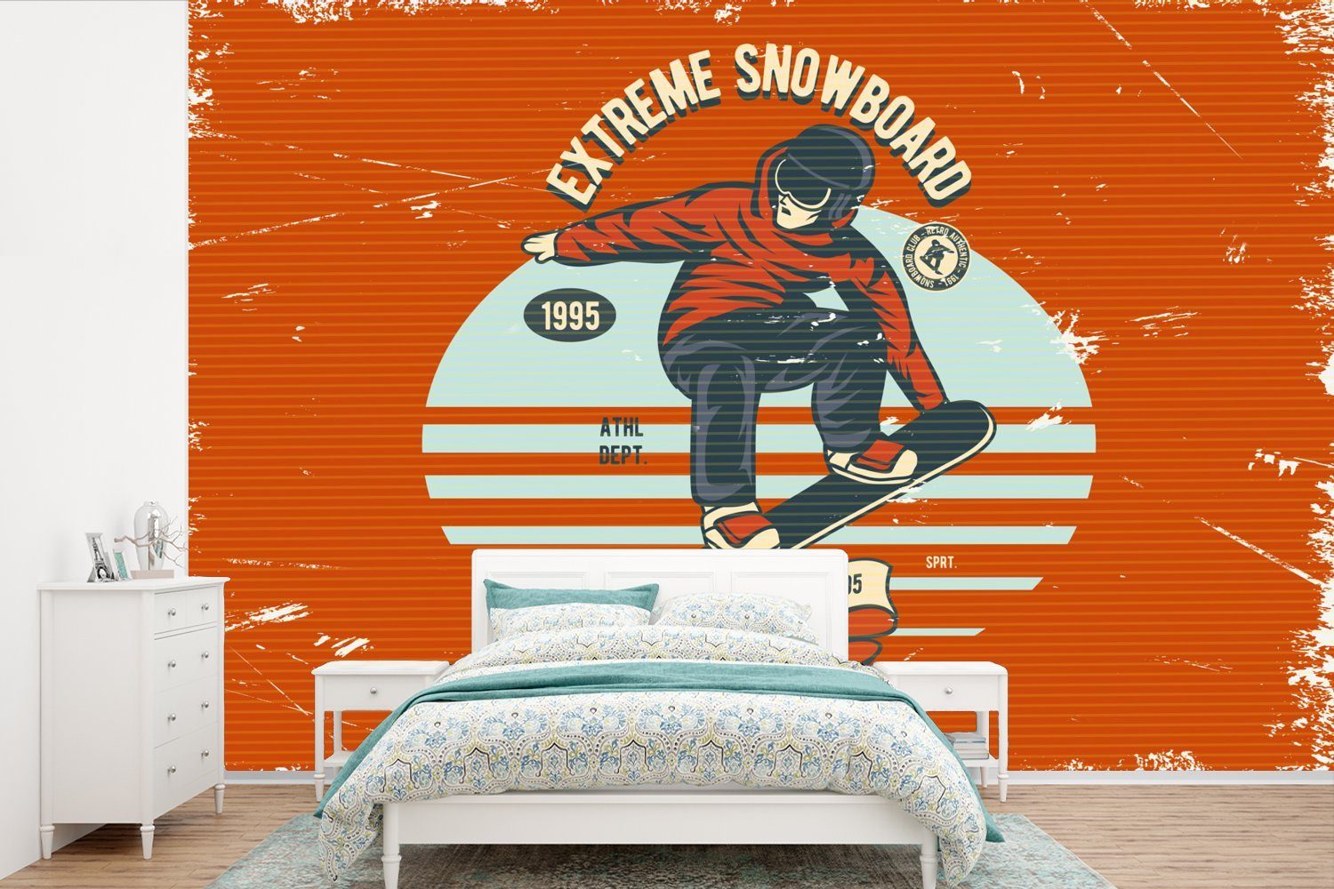 MuchoWow Fototapete Snowboard - Mann - Zitat - Vintage, Matt, bedruckt, (6 St), Wallpaper für Wohnzimmer, Schlafzimmer, Kinderzimmer, Vinyl Tapete | Fototapeten
