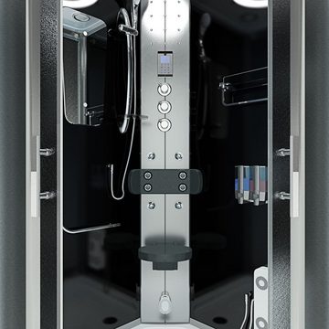 AcquaVapore Dampfdusche Dampfdusche Dusche D46-03M3 sw 80x80, Sicherheitsglas ESG, inklusive Duschwanne, Höhenverstellbar, Mit Bauanleitung, Mit Beleuchtung, Mit Spiegel, Gehä