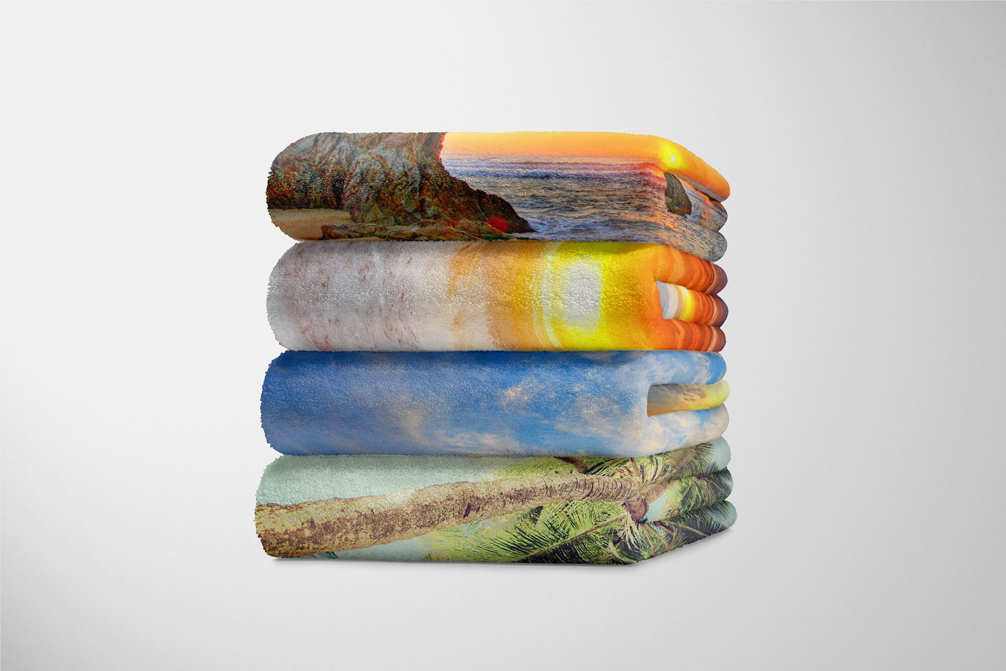 Handtücher mit Art Handtuch Sinus Strandhandtuch (1-St), Kuscheldecke Baumwolle-Polyester-Mix Ho, Fotomotiv Sonnenuntergang Saunatuch Handtuch