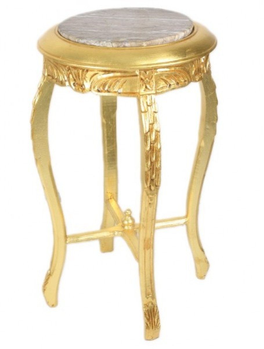Casa Rund Marmorplatte x Stil Telefon Tisch mit cremefarbener - Barock Blumen Padrino 50 Beistelltisch 35 Antik Beistelltisch cm Gold