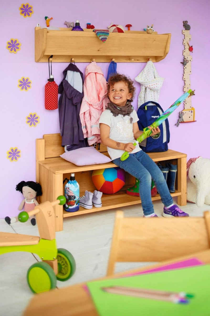 BioKinder - Das gesunde Kinderzimmer Kindersitzgruppe Robin, Set Kindergartenbank mit Hänge-Garderobe 100 cm, Erle