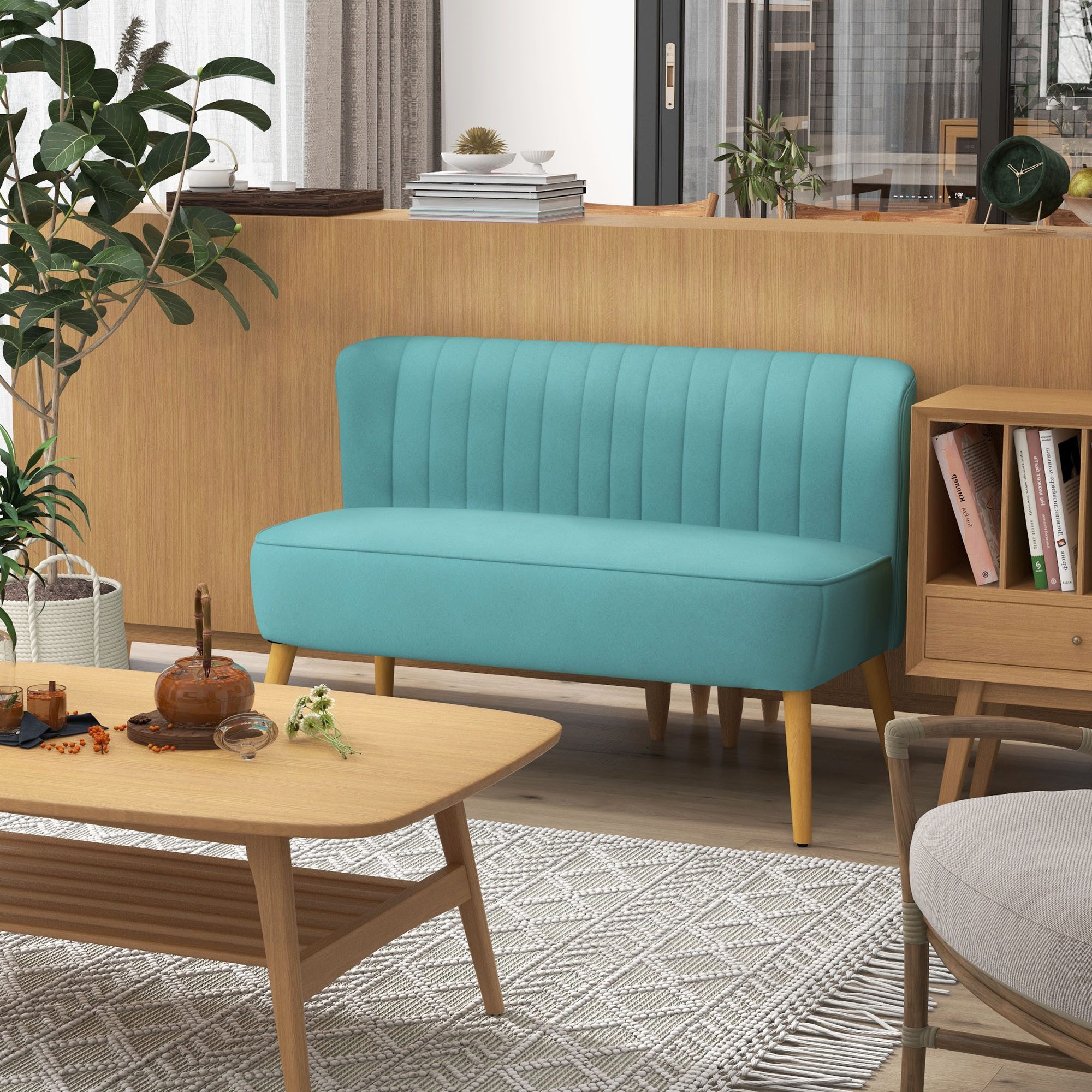 HOMCOM 2-Sitzer Zweisitzer, Loveseat mit Leinenoptik, Doppelsofa mit Holzbeine, Doppelsofa 1 Teile, für Wohnzimmer, Schlafzimmer, 117 x 56,5 x 77 cm, Grün
