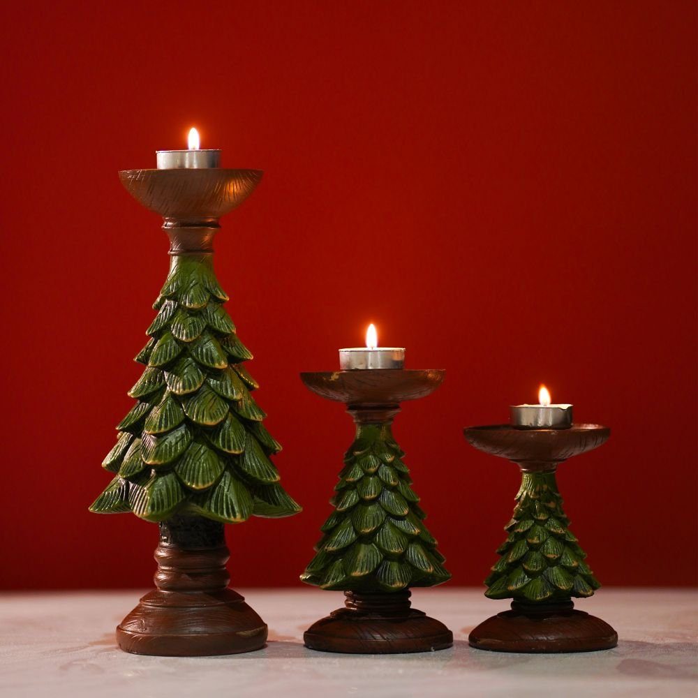 (Vintage Weihnachtsbaum Kerzenständer Harzhandwerk Skulptur Grün SIKAINI Tischdekoration), Dekorationsstück,