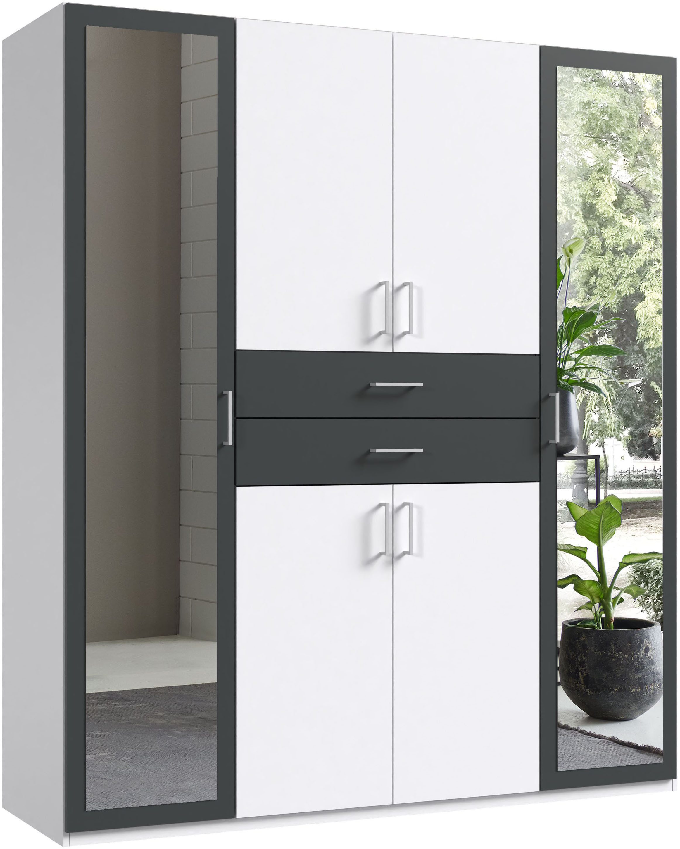 Wimex Kleiderschrank Diver Drehtürenschrank mit Spiegel, 180, 225 o. 270cm breit Bestseller Schlafzimmerschrank wahlweise 3 Innenausstattungen