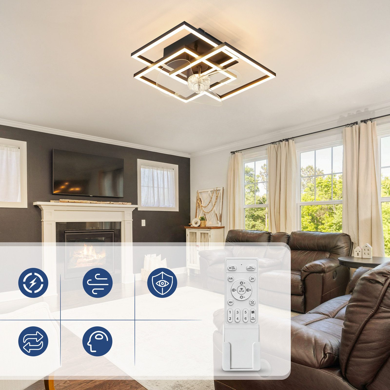 ZMH Deckenventilator Moderne Deckenlampe mit Ventilator - Deckenventilator mit Beleuchtung, mit Licht Dimmbar mit Fernbedienung Timer für Wohnzimmer Esszimmer