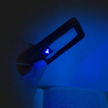 eyepower Taschenlupe LED-Taschenlupe Klapplupe 2 LED Kaltweiß 1 UVLicht, 2.5x /7x Vergrößerung Lupe