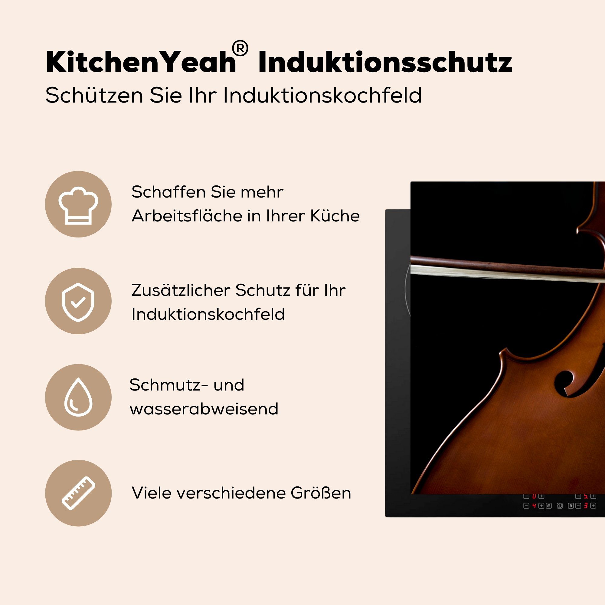 81x52 Schutz cm, Ein Induktionskochfeld MuchoWow Cello Vinyl, (1 tlg), mit Bogen, einem Herdblende-/Abdeckplatte küche, für Ceranfeldabdeckung die