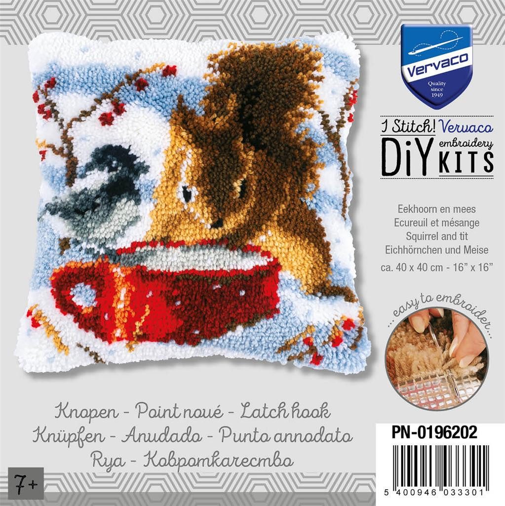 Vervaco Kreativset Vervaco Knüpfkissenpackung Eichhörnchen & Meise, (Set, Vervaco embroidery Kit), Made in Europe