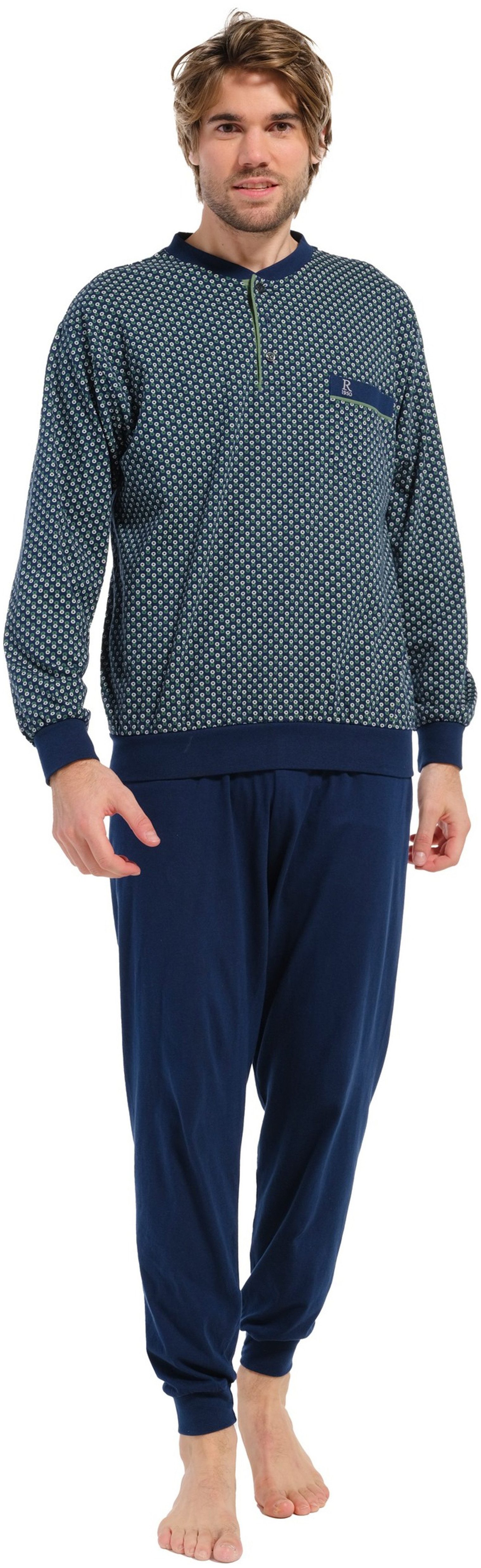 Robson Schlafanzug Herren Pyjama mit Knopfleiste und Bündchen (2 tlg) Baumwolle