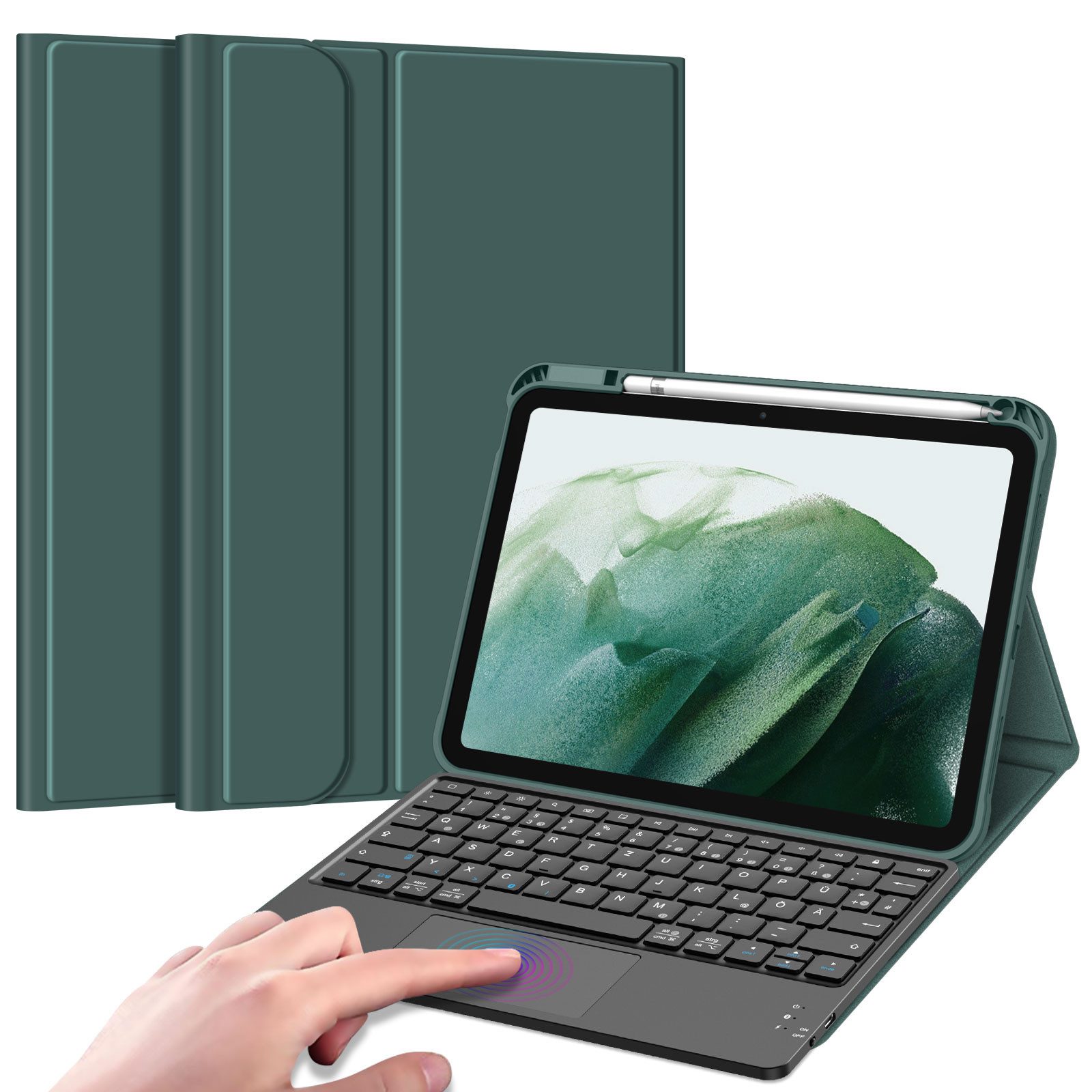 Fintie Tablet-Hülle für iPad 11. Generation 2025 11"(A16), iPad 10. Generation 2022 10.9", mit magnetischer Abnehmbarer Deutscher Touchpad Tastatur-QWERTZ Layout