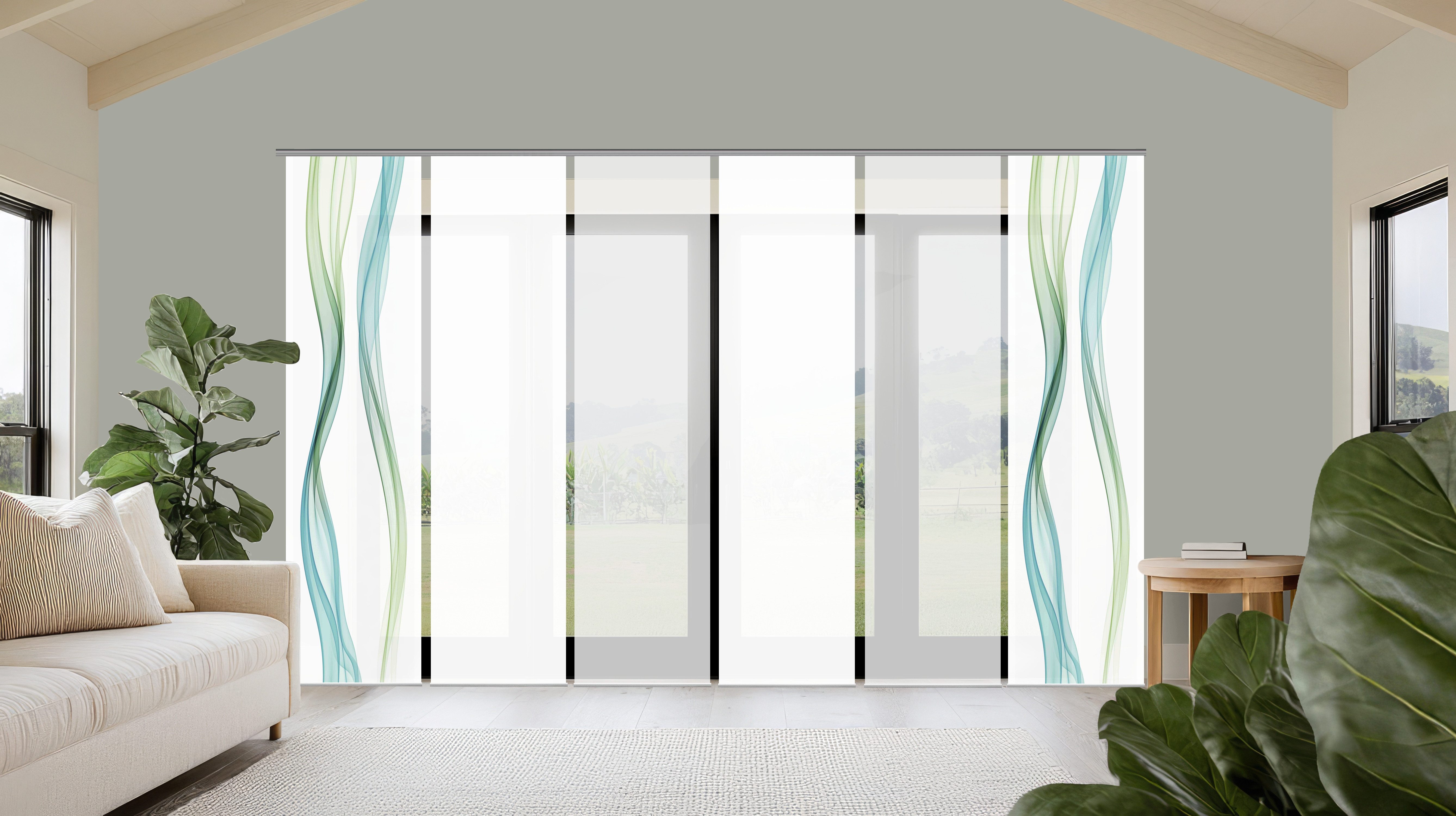 HOME WOHNIDEEN Schiebegardine LAINE (6 St), Paneelwagen, blickdicht, SCHIEBEVORHANG SET SEIDENOPTIK DIGITALDRUCK "LAINE"