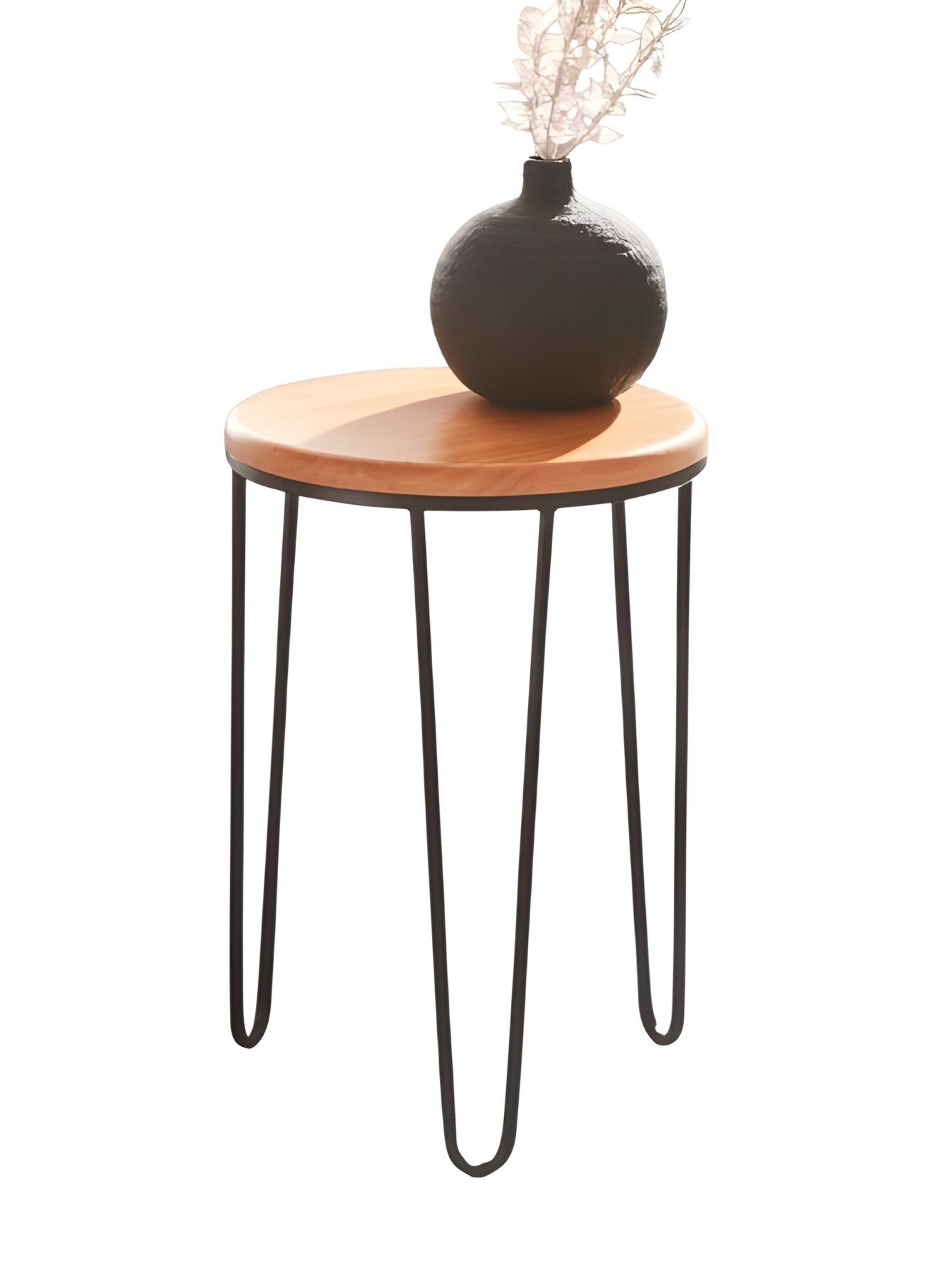 Beistelltisch "Retro" aus Metall, mattschwarz & Tischplatte aus Holz, Ø 33x46 cm
