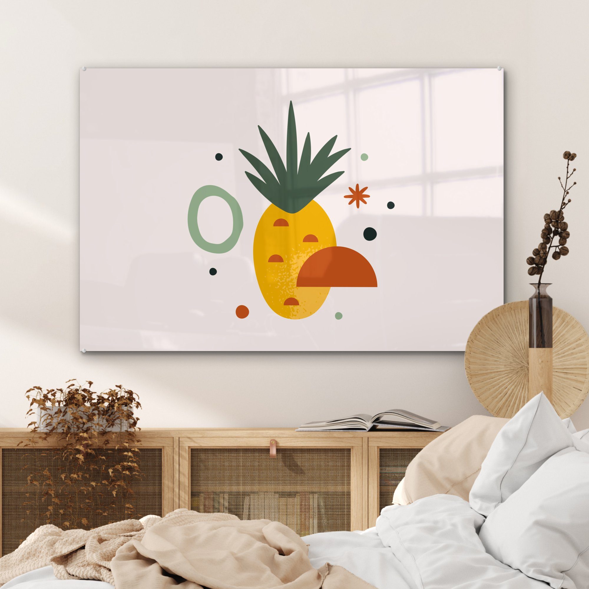 MuchoWow Acrylglasbild - Schlafzimmer Ananas (1 & St), Wohnzimmer Acrylglasbilder Obst, - Tropisch