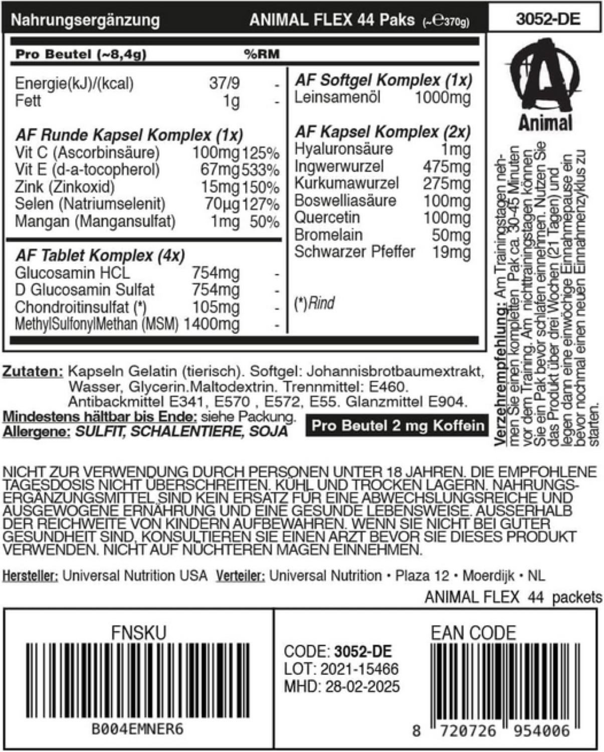 Universal Nutrition Universal Nutrition Animal Flex, 44 Packs Kapseln, 393 g, Vielseitige All-in-One-Formel