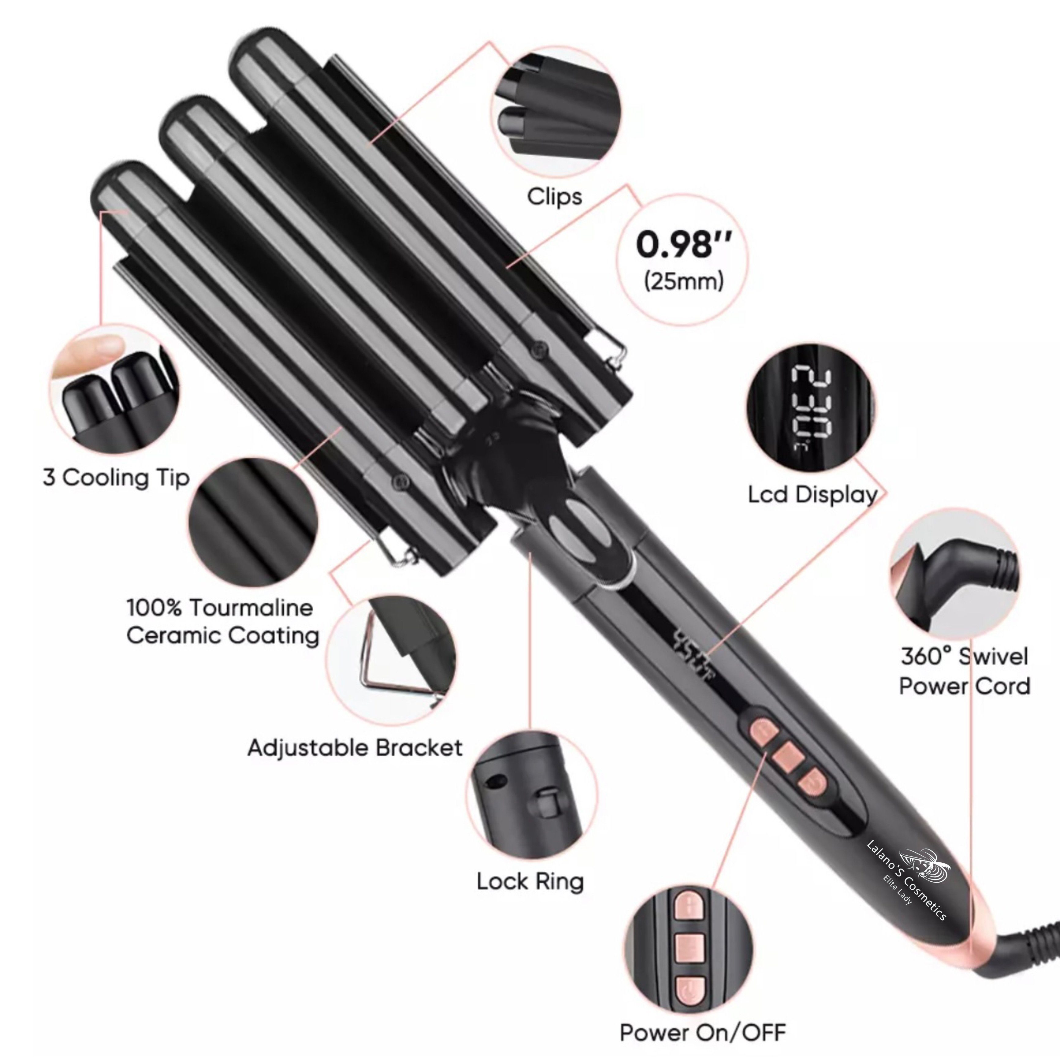 Lalano`S Cosmetics Lockenstab 5 in 1 Multifunktion Lockenstylist, Glaskeramik-Turmalin-Beschichtung, LCD Display mit Gradanzeiger, Kosmetikbehandlungsgerät