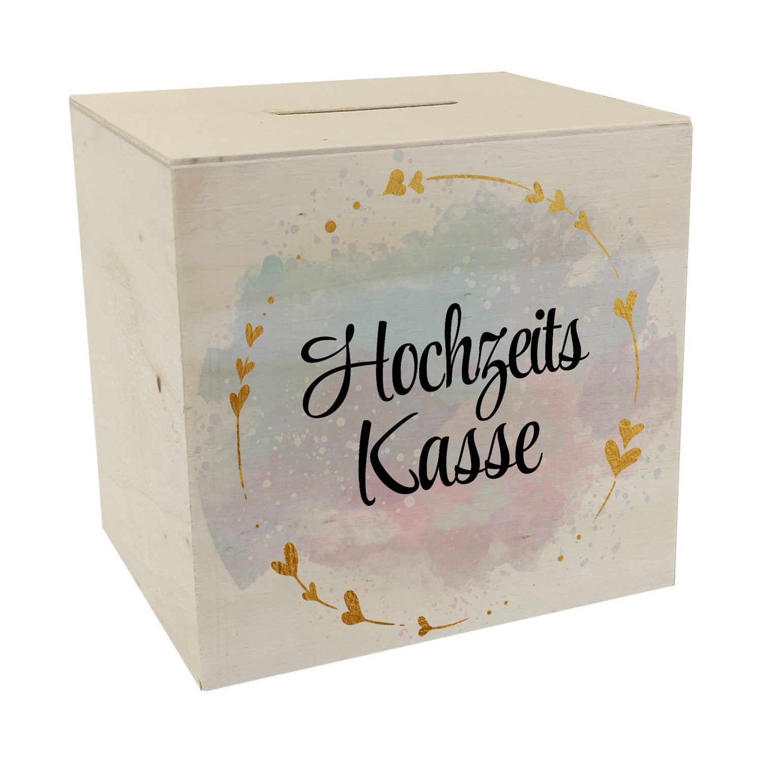 speecheese Spardose Hochzeit Spardose aus Holz mit dekorativem Design und goldenen Herzen