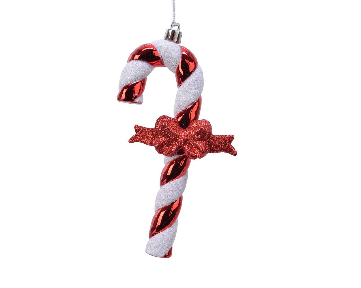 Kaemingk Christbaumschmuck, Christbaumschmuck Kunststoff Zuckerstange mit Schleife 13cm rot / weiß