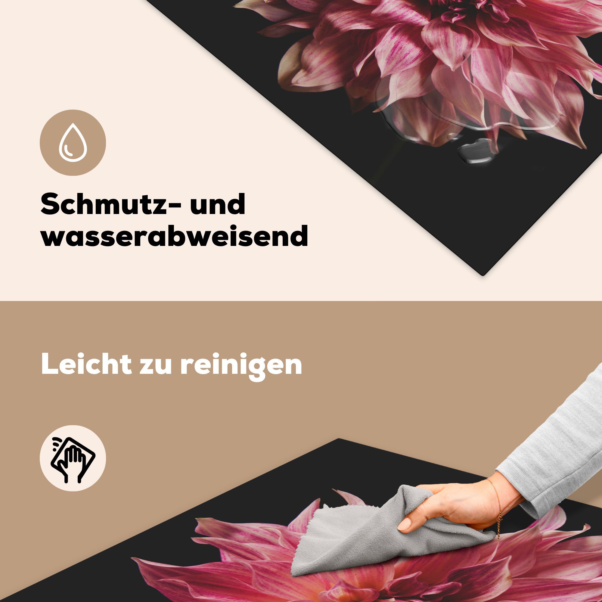 cm, 78x78 für Dahlie - Herdblende-/Abdeckplatte Ceranfeldabdeckung, küche (1 - Blumen Arbeitsplatte MuchoWow Vinyl, Rosa, tlg),