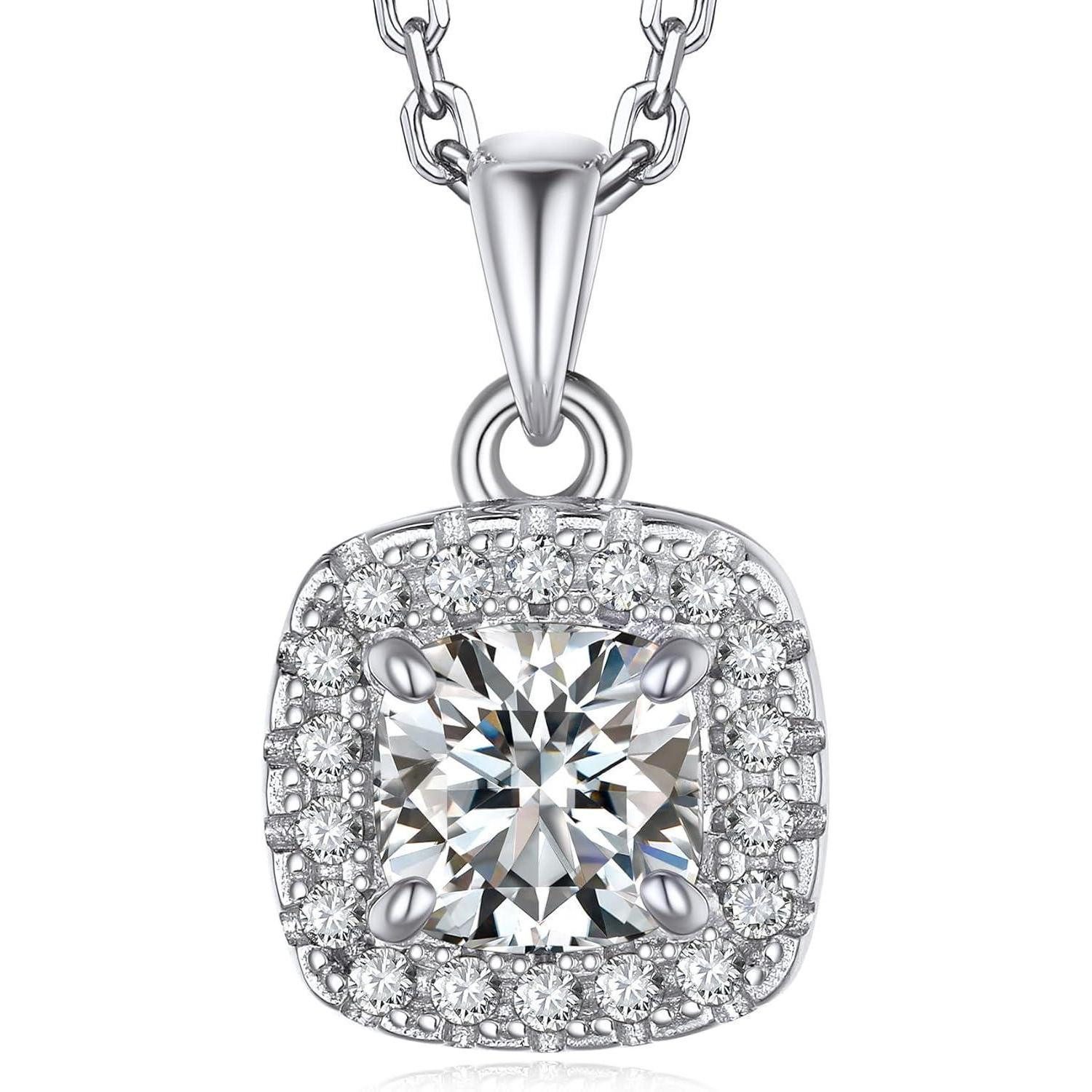 Kette mit Anhänger Silberkette Damen 925 mit Moissanite Anhänger 1 Karat Halskette Silber