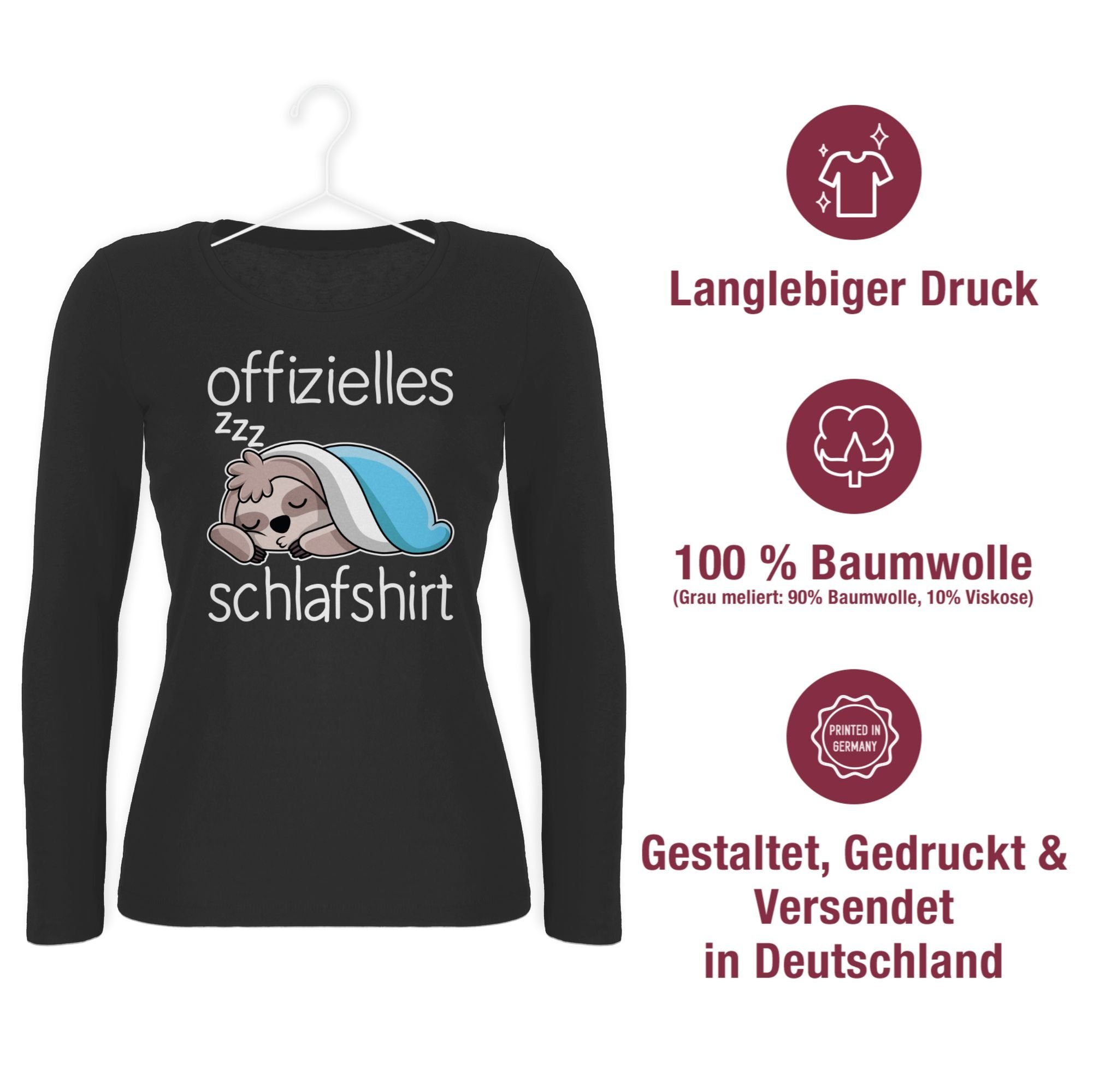 Damen Shirts Shirtracer Rundhalsshirt Offizielles Schlafshirt mit Faultier - weiß - Sprüche Statement mit Spruch - Langarmshirt 