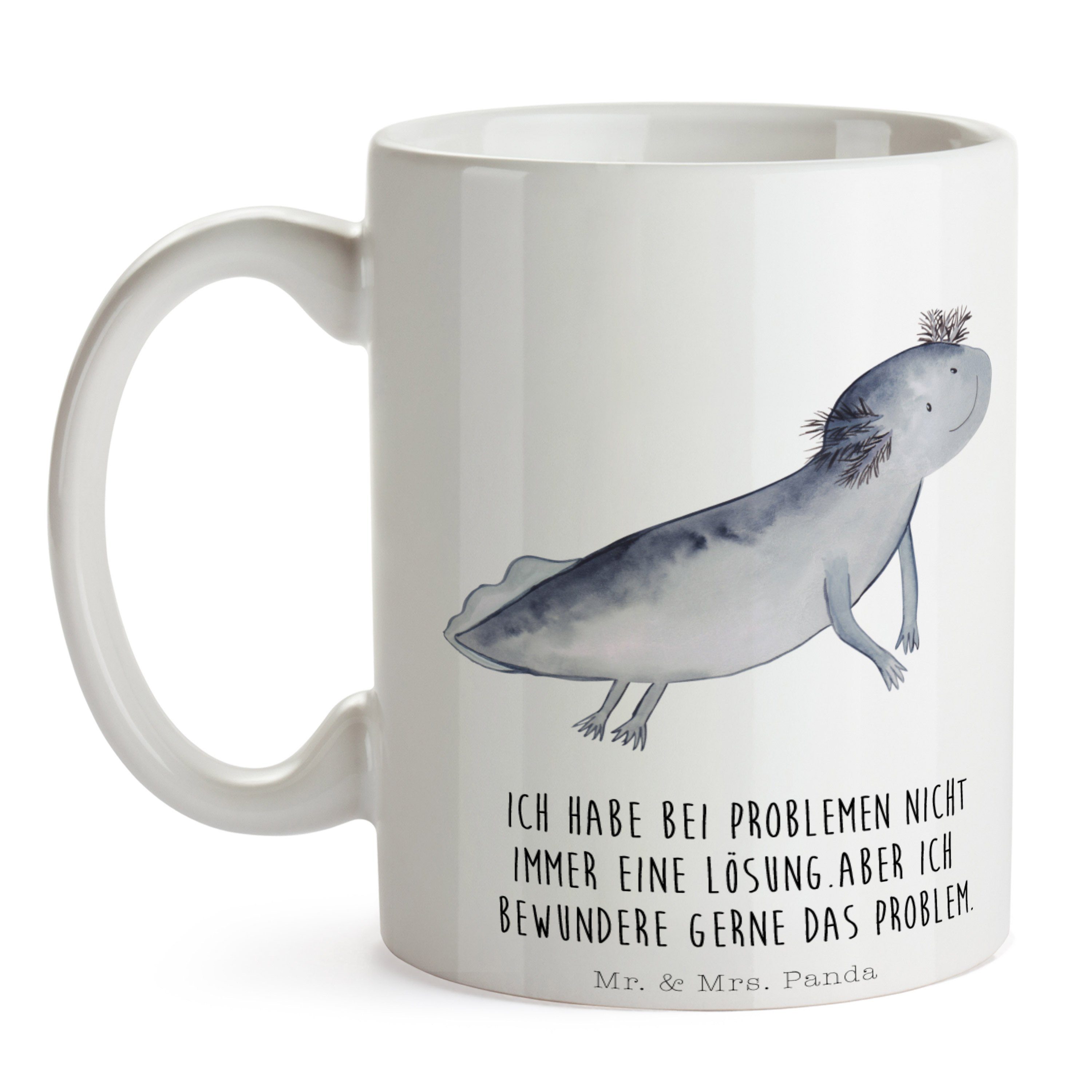 Keramik Mrs. & glücklich, Geschenk, Porzella, Schwanzlurch, Panda Mr. - Tasse - schwimmt Weiß Axolotl