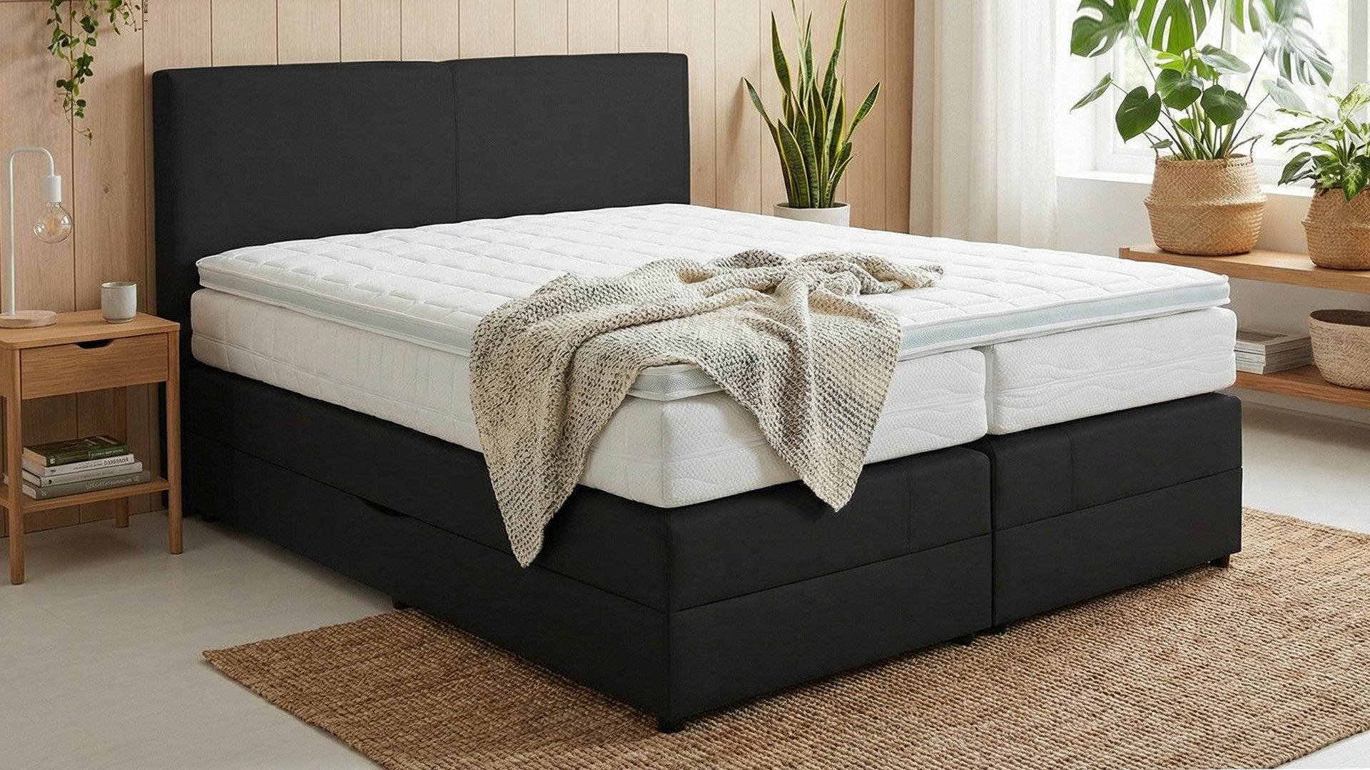 PAARA Boxspringbett Montana mit Bettkasten Kopfteil Stauraum H2 H3, inkl. Matratze und Topper, mit einzigartigem Belüftungssystem