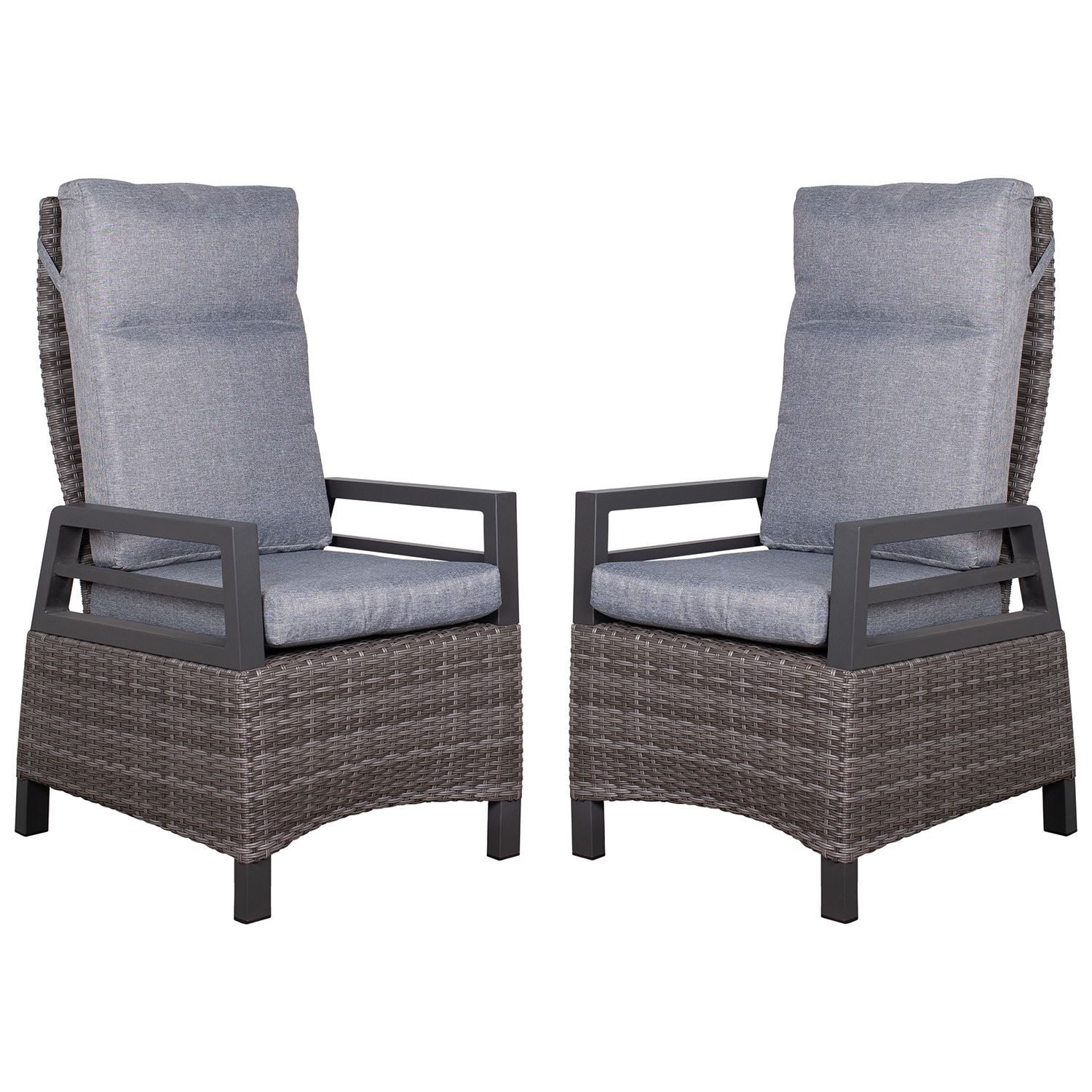 deVries Gartenstuhl Relaxsessel Montana Dining - PE dark grey (2er Set), verstellbar mit Gasdruckfeder, Aluminiumgestell, PE-Rattan