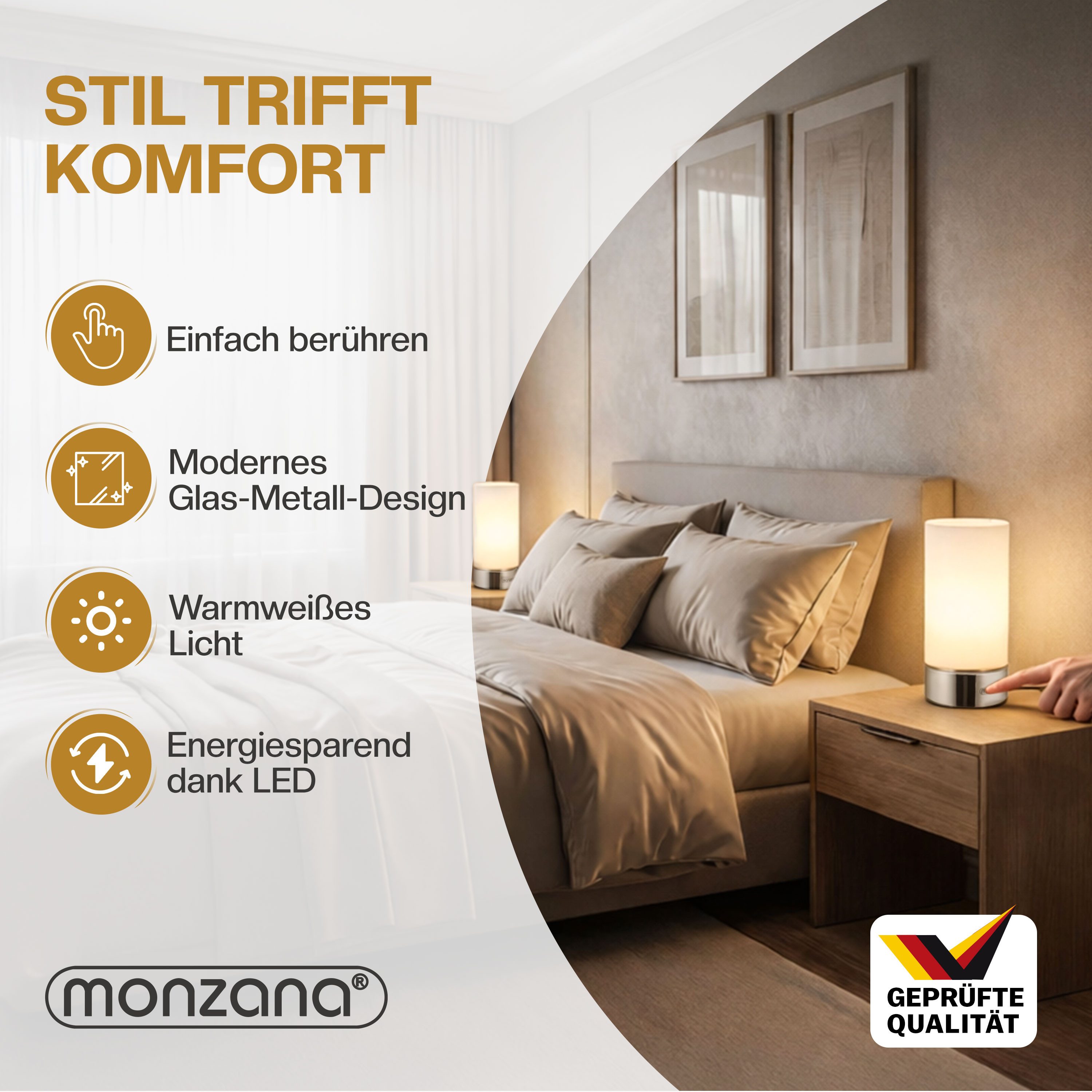 monzana Nachttischlampe 2er Set Golau, Nachttischlampe, 2er Set LED Touch D günstig online kaufen