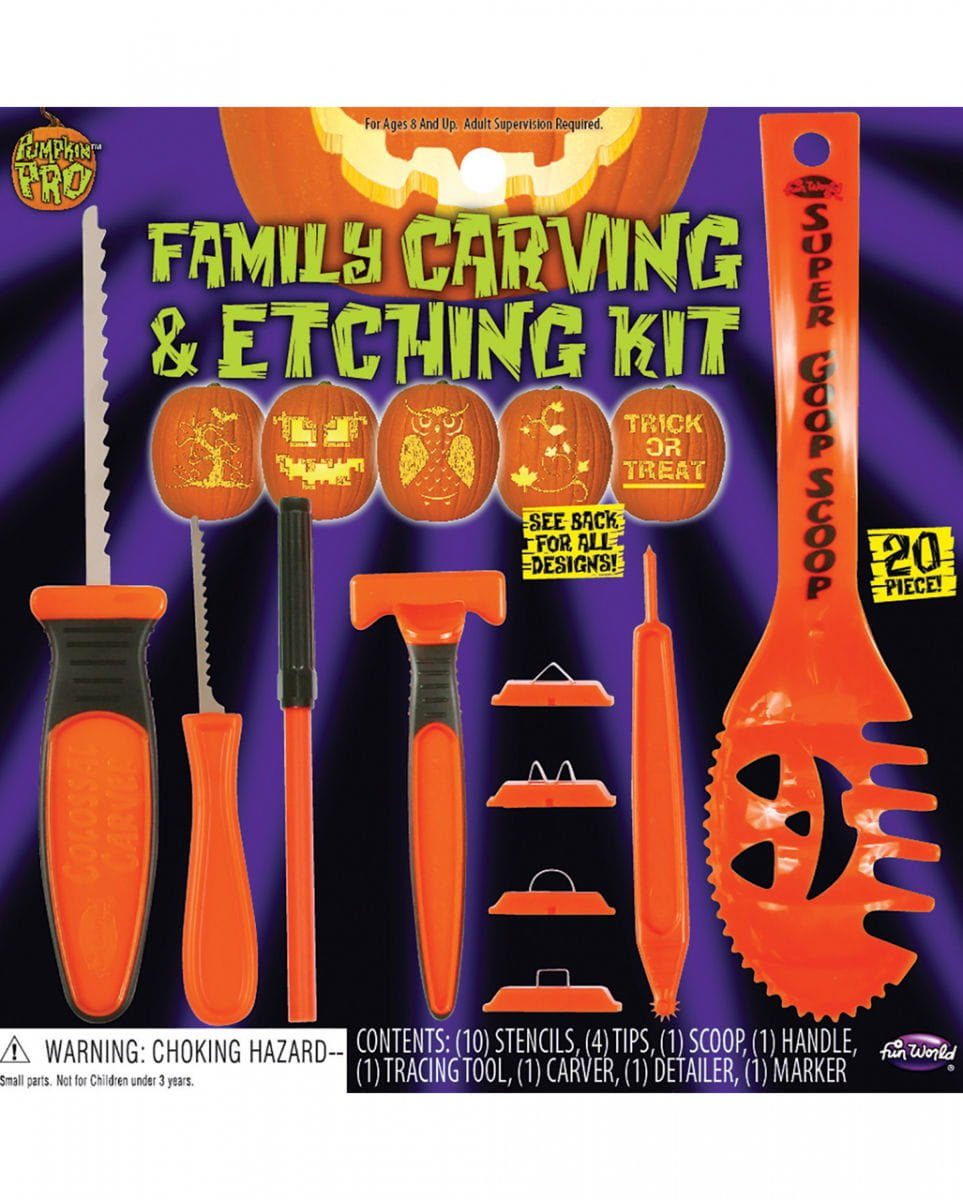 Horror-Shop Dekoobjekt Halloween Kürbis Schnitz Set 20-tlg. mit Anleitung