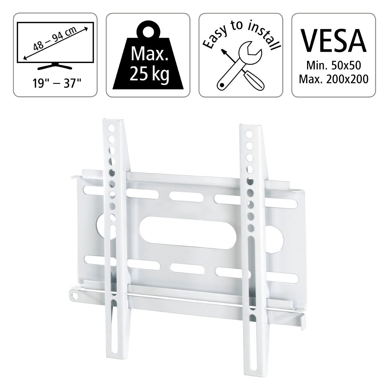 Hama TV-Wandhalterung TV Wandhalterung FIX Slim bis 37" Weiß, (bis 37 Zoll, Fix Extrem Flach Fernseher Wandhalter Halterung Halter VESA 200 x 200)