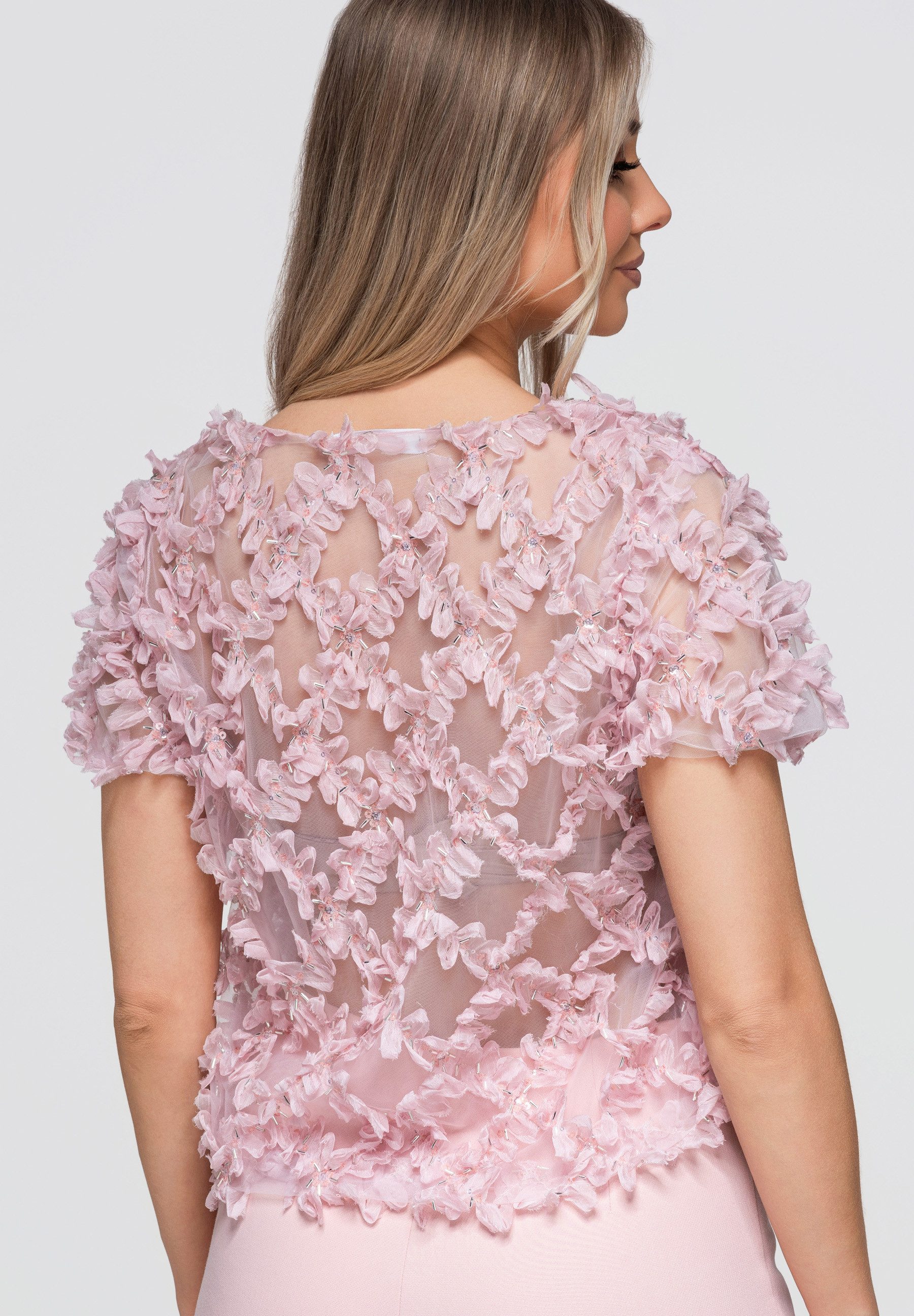OMBRE Blusentop Damen Blusentop mit floralem Design Pink M (kein Set, 1-tlg) Dekorative Struktur