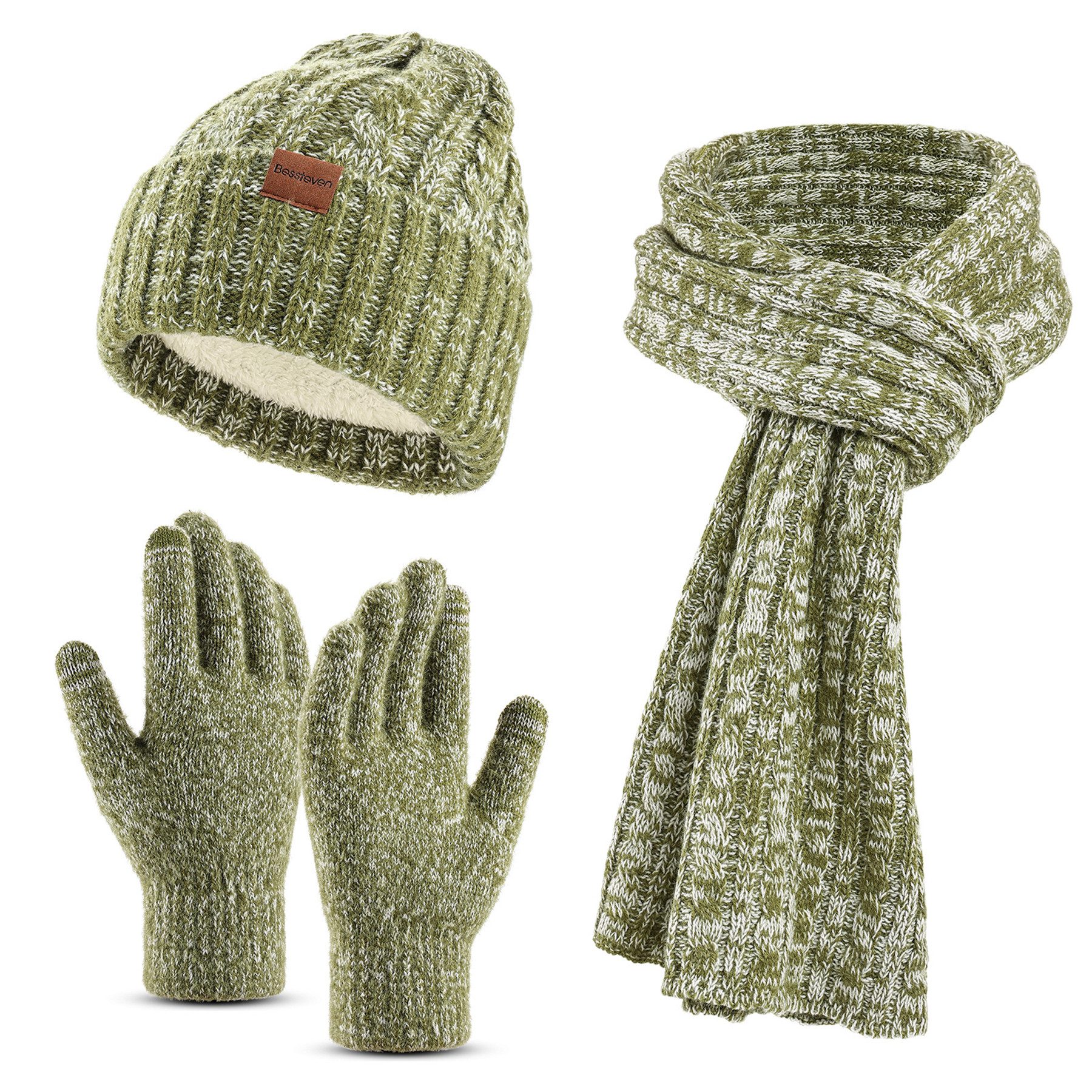 Mutig Mütze & Schal Mütze Schal Handschuh 3-Set,Gestrickt Touchscreen-Handschuhe (Winter Weich Warm,Warmes Strick-Set mit Futter,Unisex, Mütze Schal Handschuh 3-Set Für Winter Geschenk-Mehrfarbig) Das Obermaterial des Sets besteht aus hochwertigem Acryl und Nylon