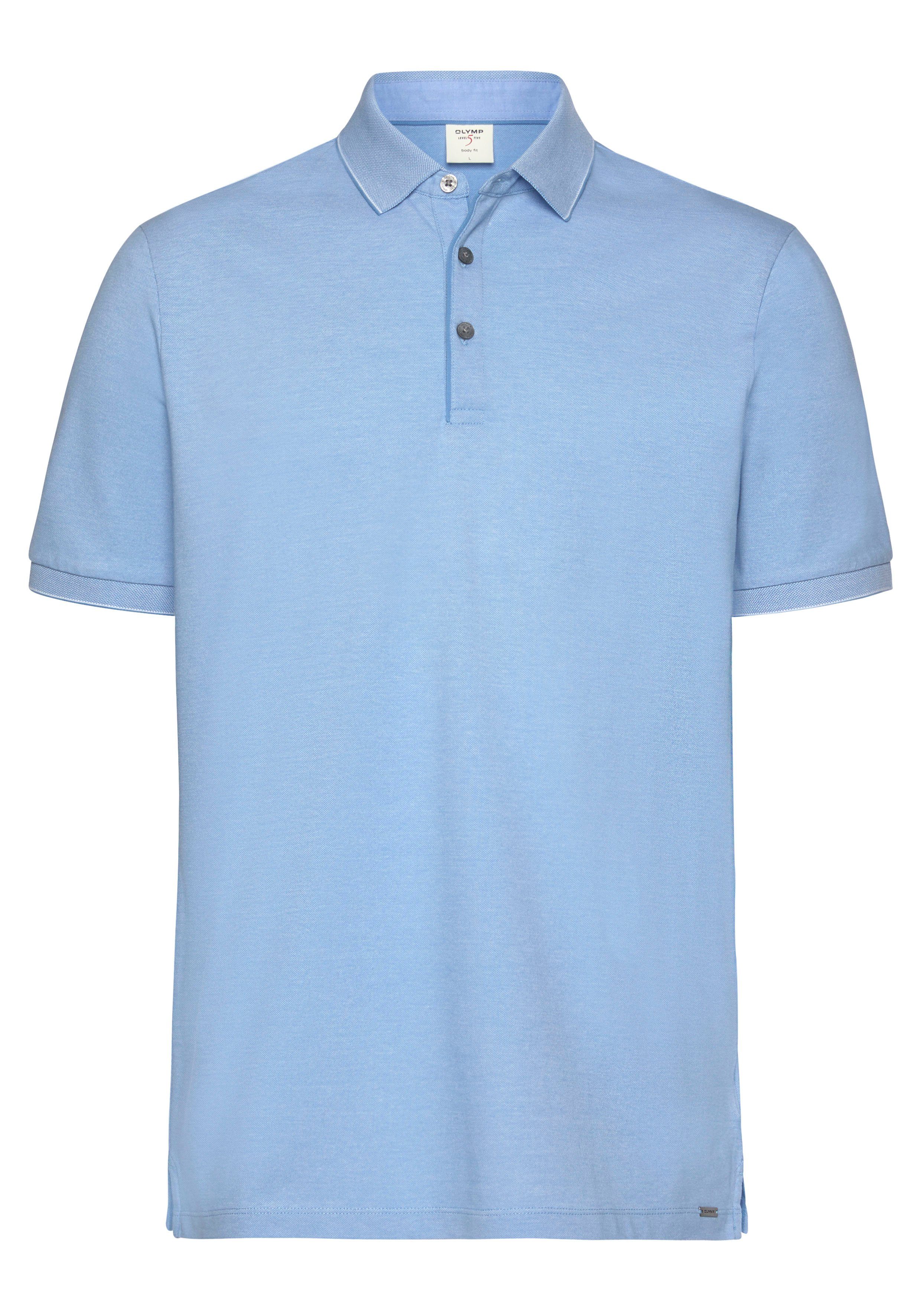 Level Baumwoll-Piqué hellblau-meliert Poloshirt OLYMP body fit aus Five