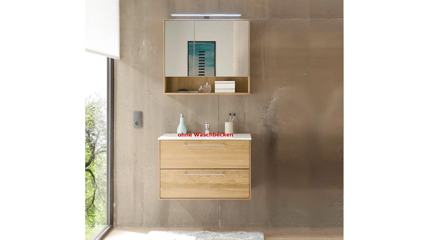 Bega Consult Badezimmer-Set Badezimmer Set Yukon Eiche teilmassiv mit LED 2-teilig
