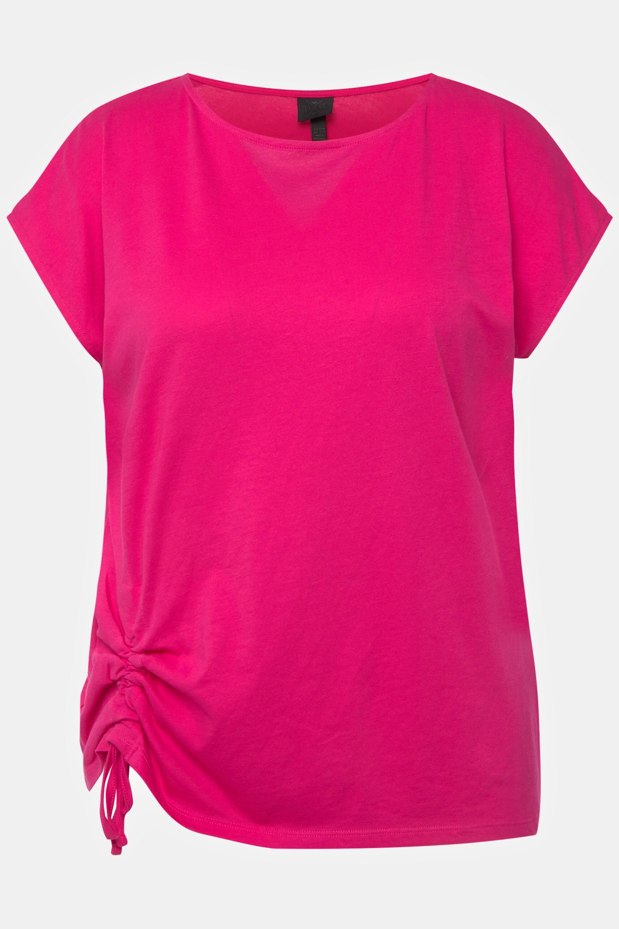Rundhalsshirt T-Shirt Ulla pink Popken Rundhals Halbarm Saum-Raffband