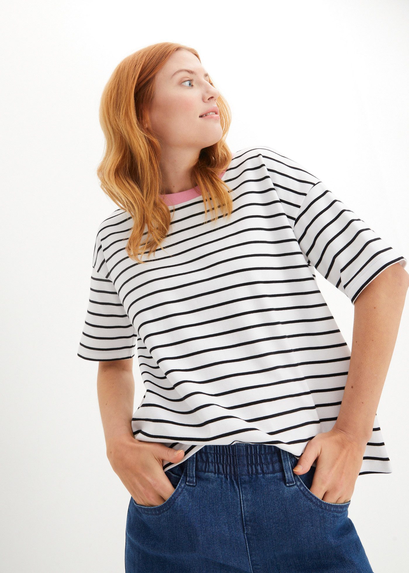 bonprix T-Shirt Oversize-Passform, Halbarm-Design, mit Streifenmuster günstig online kaufen
