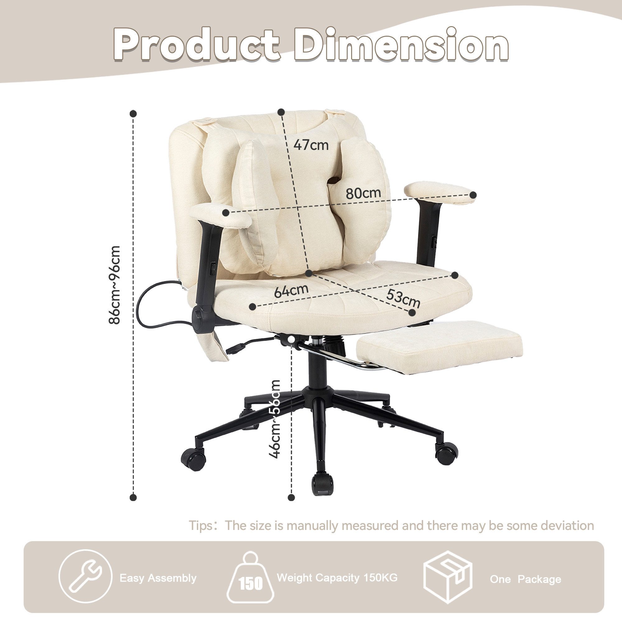 CANMOV Bürostuhl Bequemer Schreibtischstuhl mit Massage Kissen, ergonomischer Bürostuhl, mit Massagekissen, Fußstütze, klappbaren Armlehnen, 360° drehbar – Bild 2 von 5