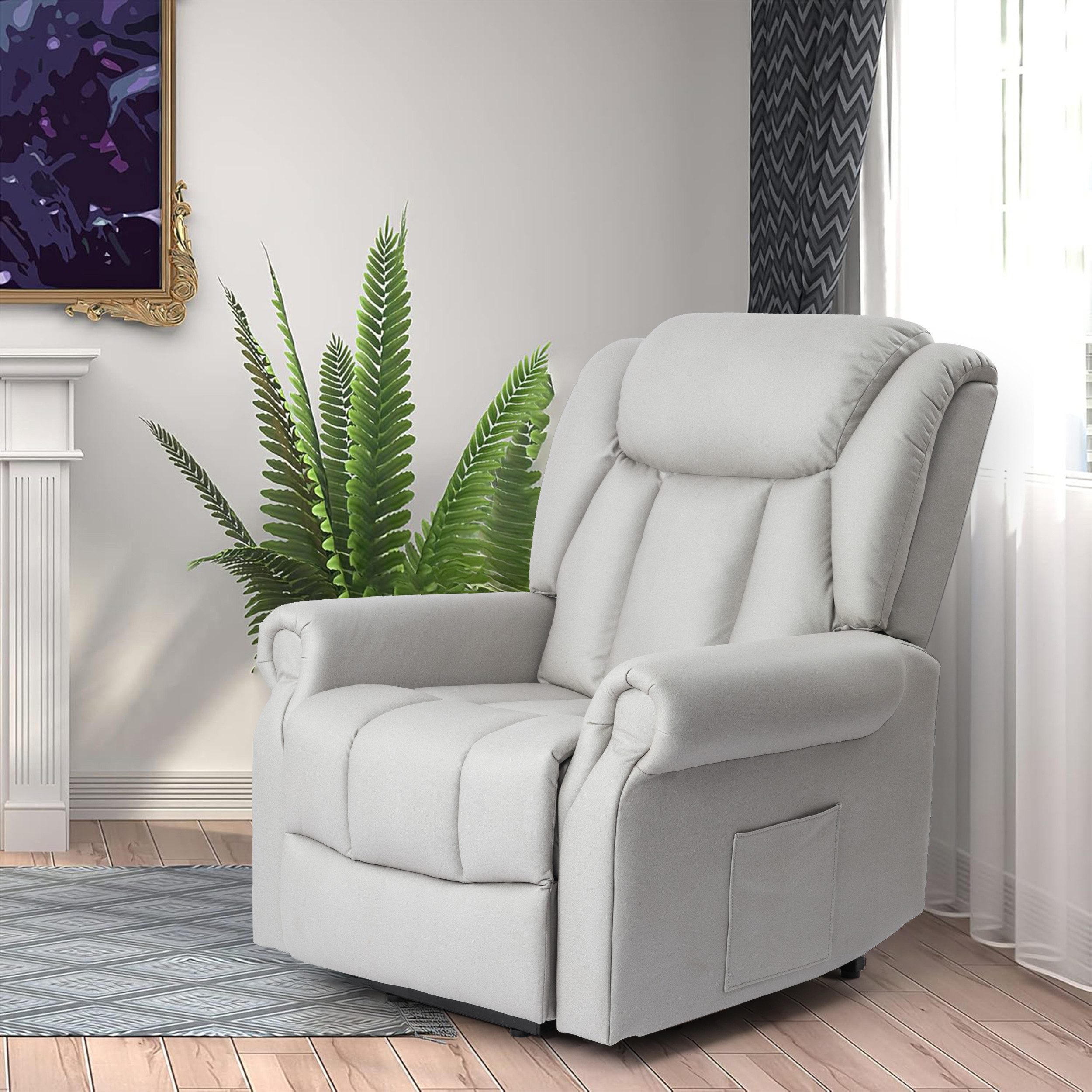 Vankel Relaxsessel Elektrischer Relaxsessel mit Massage- und Heizfunktion, Stufenlos verstellbar, bis 200 kg belastbar, mit Seitentasche