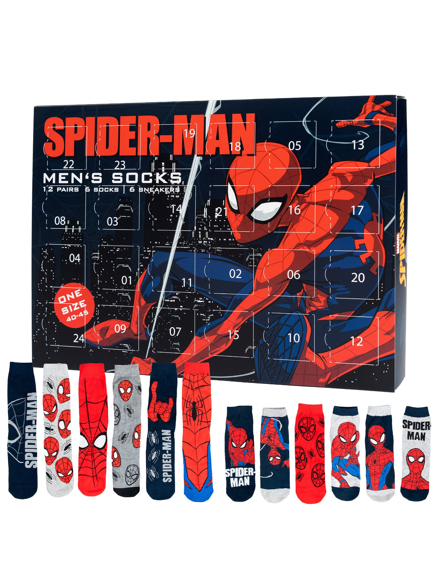 United Labels® Adventskalender Marvel Spiderman Socken Adventskalender mit 12 Paar kurz und lang