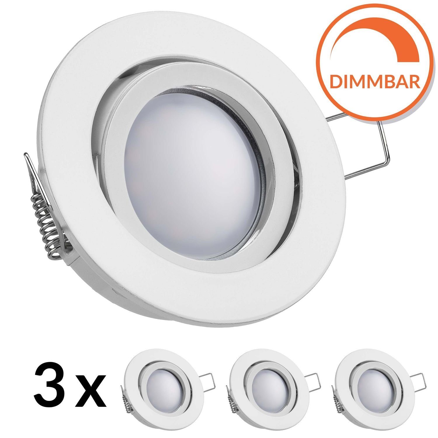LEDANDO LED Einbaustrahler 3er LED Einbaustrahler Set EXTRA FLACH (35mm) in Weiß mit LED Markenle