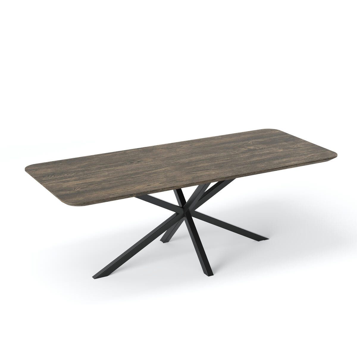 Rellgo Esstisch Eiche massiv Ecklo – Rechteckig mit Spider-Gestell – Elegant & robust, Abgerundete Ecken, Gestell aus Stahl, Handgefertigte Wildeiche