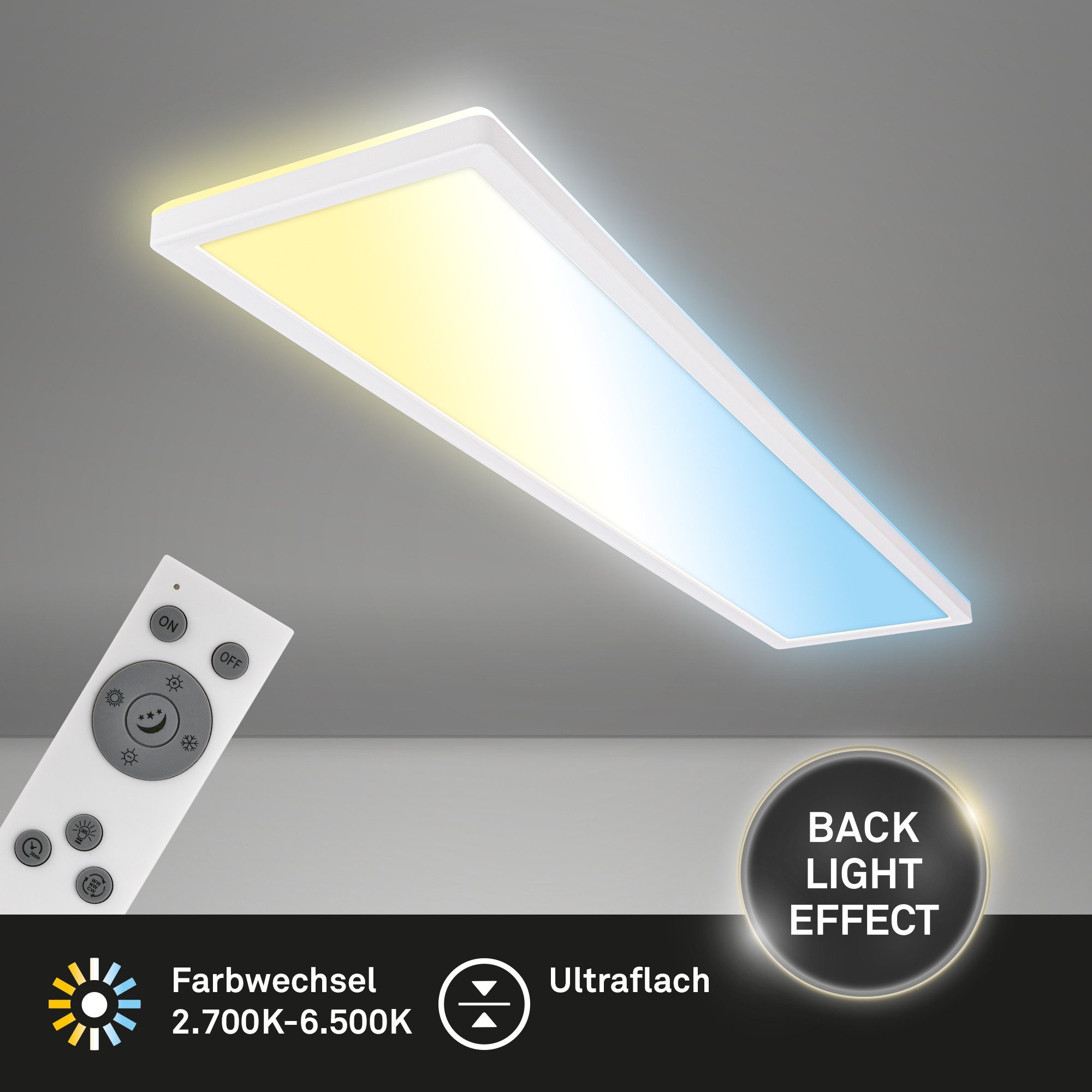 Briloner Leuchten LED Panel Deckenleuchte Ultraflach Slim Schwarz Weiß, Rechteckig, LED fest integriert, CCT, Wählbar, LED Deckenlampe Schwarz/Weiß Wohnzimmer Schlafzimmer Küche