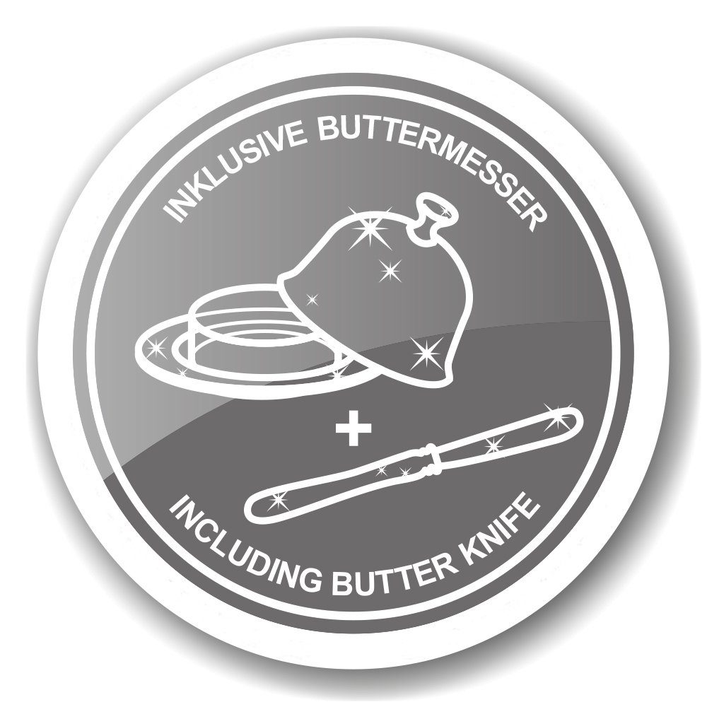 Versilberte ca. - gr Butter - anlaufgeschützt inkl. Kuh, 180 - EDZARD Butterschale, mit Deckel Buttermesser & Butterglocke Stahl, Aufbewahrung (2-tlg), Butterdose zur für