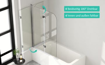 Hopibath Duschwand für Badewanne Chrom 120x140 110x140 100x140, 6mm beidseitig NANO Glas, (Badewannenaufsatz 2 teilig faltbar, Klarglas), Verstellber Aluprofile, 180° schwenkbar