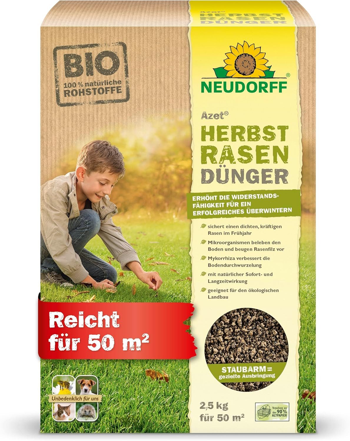 Neudorff Rasendünger Bio Azet HerbstRasenDünger 2,5 kg, sorgt für einen dic günstig online kaufen