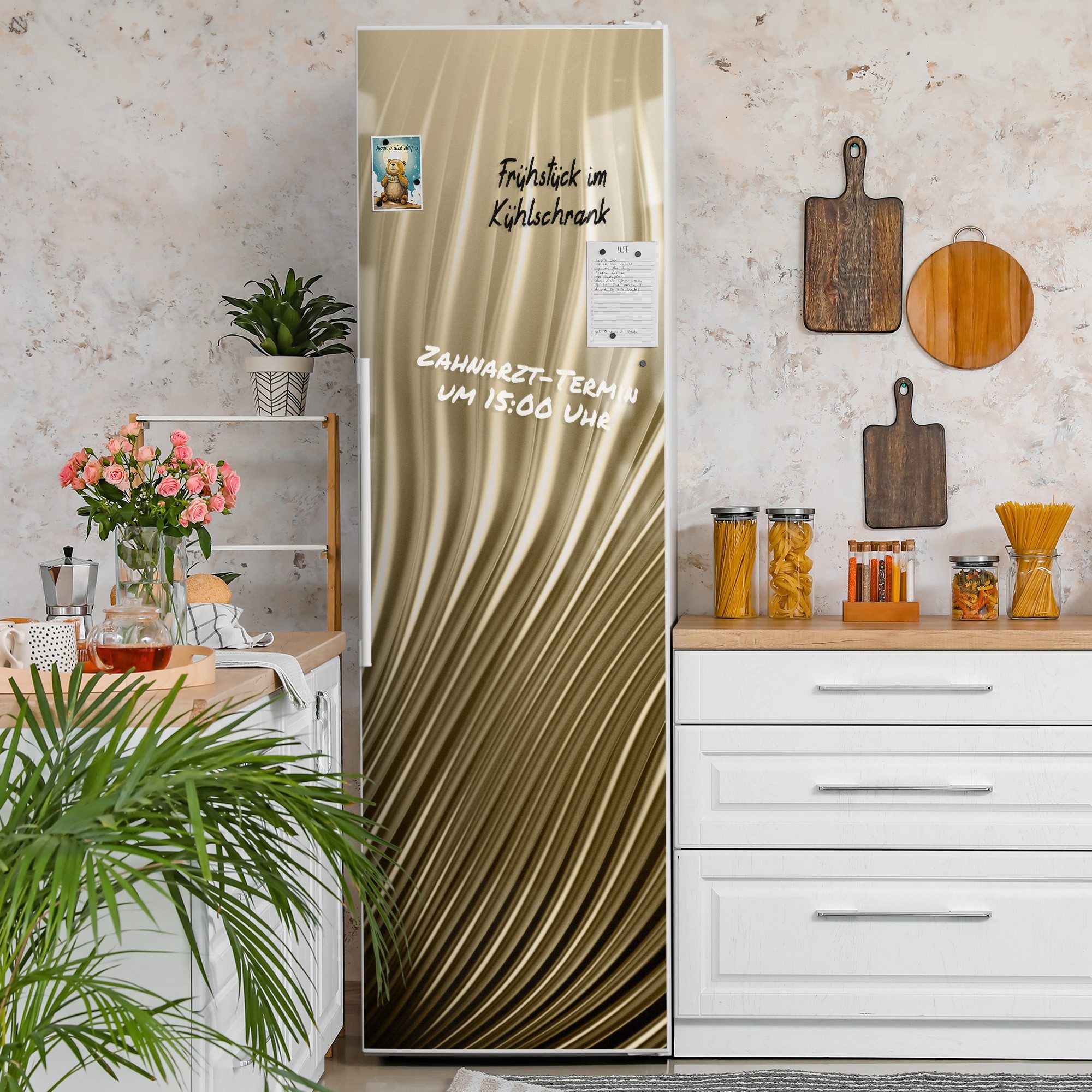 DEQORI Magnetfolie 'Goldenes Rillendesign', beschreibbar Kühlschrank Magnetmatte magnetisch Magnetfolie