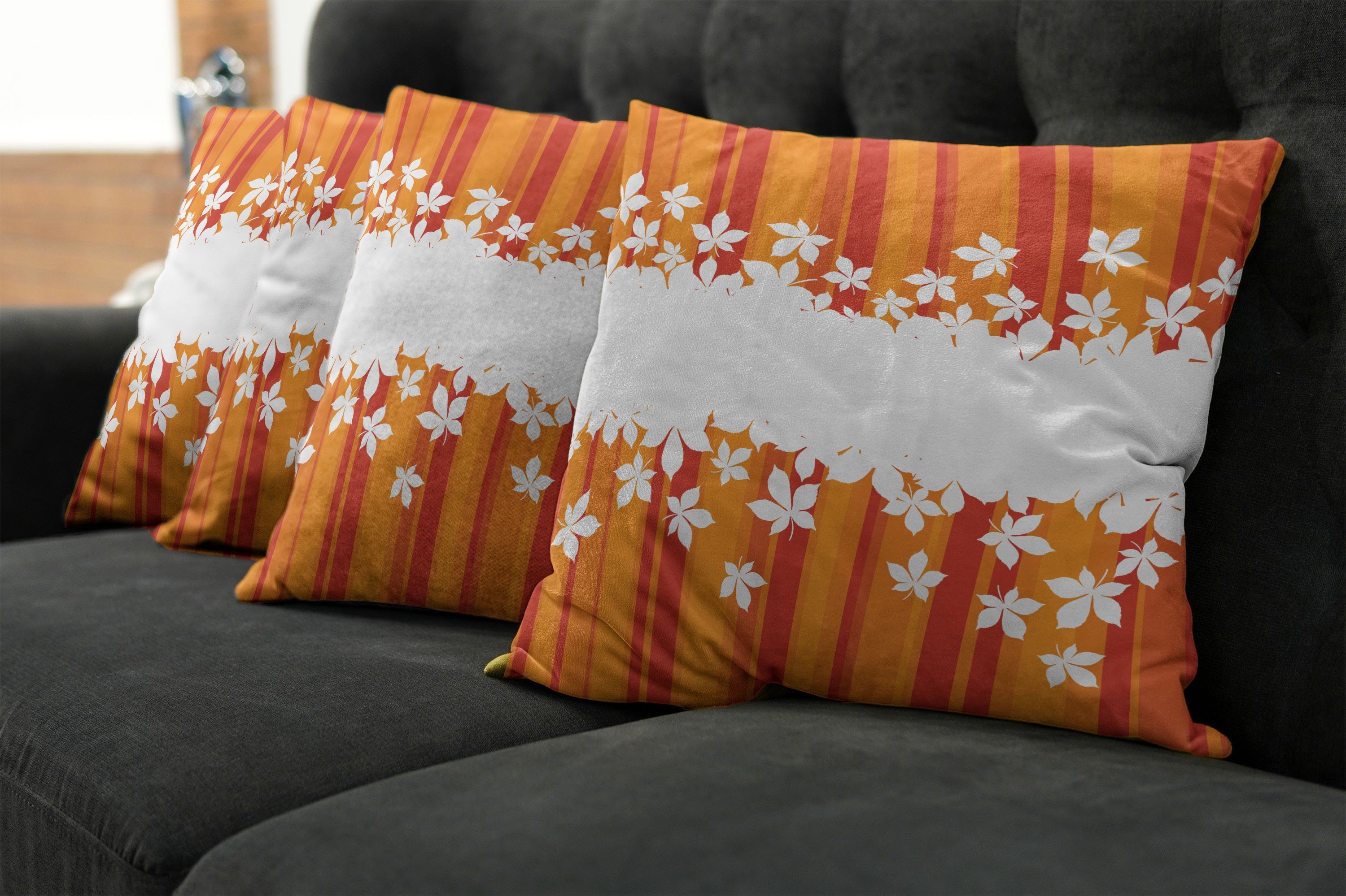Kissenbezüge Modern Accent Doppelseitiger Abakuhaus Herbstliche Farben Stripes (4 Orange Digitaldruck, Stück)