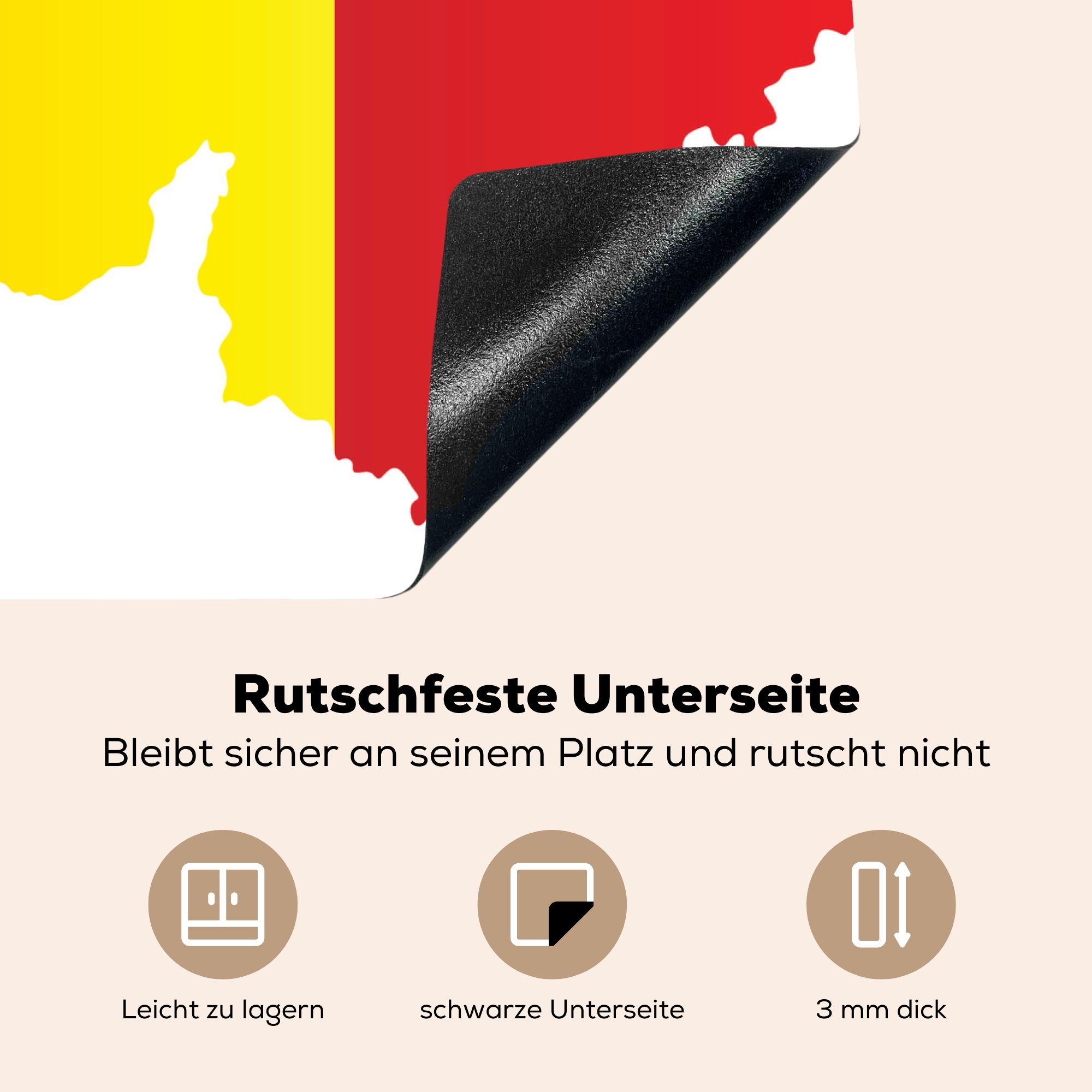 Illustration Arbeitsfläche cm, in MuchoWow Eine den Belgien Flagge, Herdblende-/Abdeckplatte Mobile nutzbar, 60x52 (1 der Vinyl, tlg), Ceranfeldabdeckung Farben von